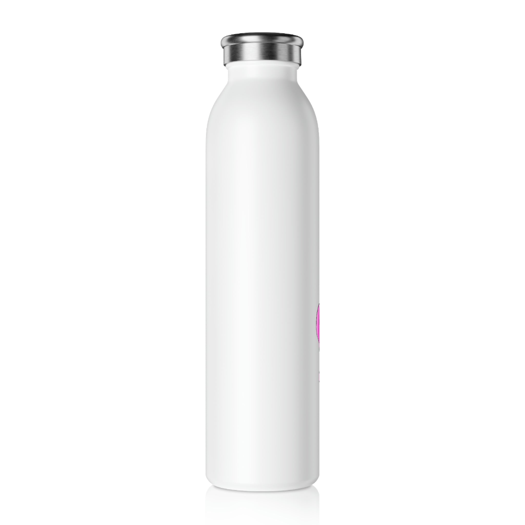 Curswordsman Slim Water Bottle with customizable matte finish and silver stainless steel cap, showcasing vibrant designs.