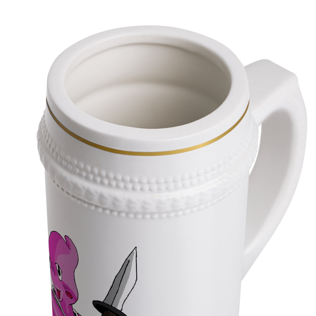 Curswordsman Stein Mug made of durable white ceramic with ribbed outlines and a customizable design.