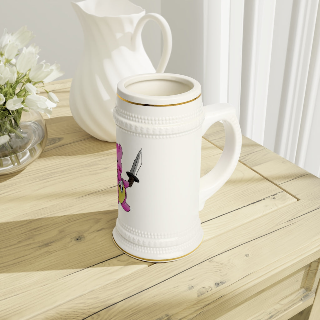 Curswordsman Stein Mug made of durable white ceramic with ribbed outlines and a customizable design.