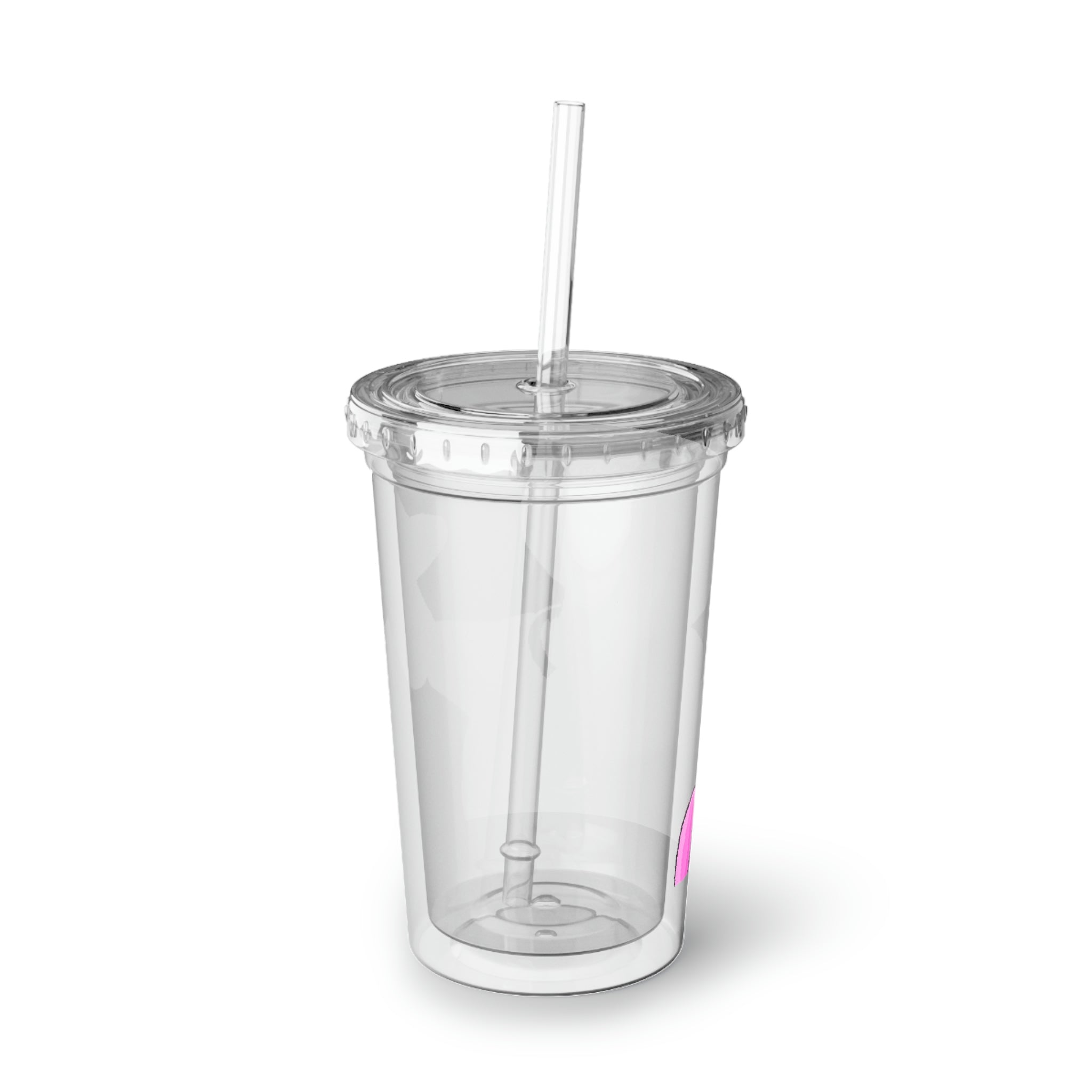 Curswordsman Suave Acrylic Cup with vibrant custom design, featuring a plastic lid and straw, showcasing double-wall insulation.