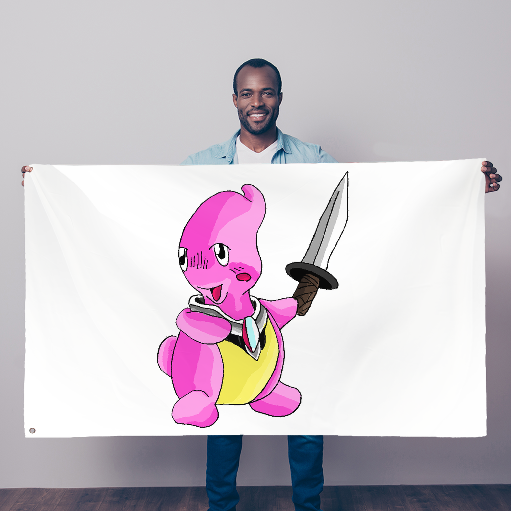 Curswordsman Sublimation Flag displayed outdoors, showcasing vibrant colors and double-stitched edges.