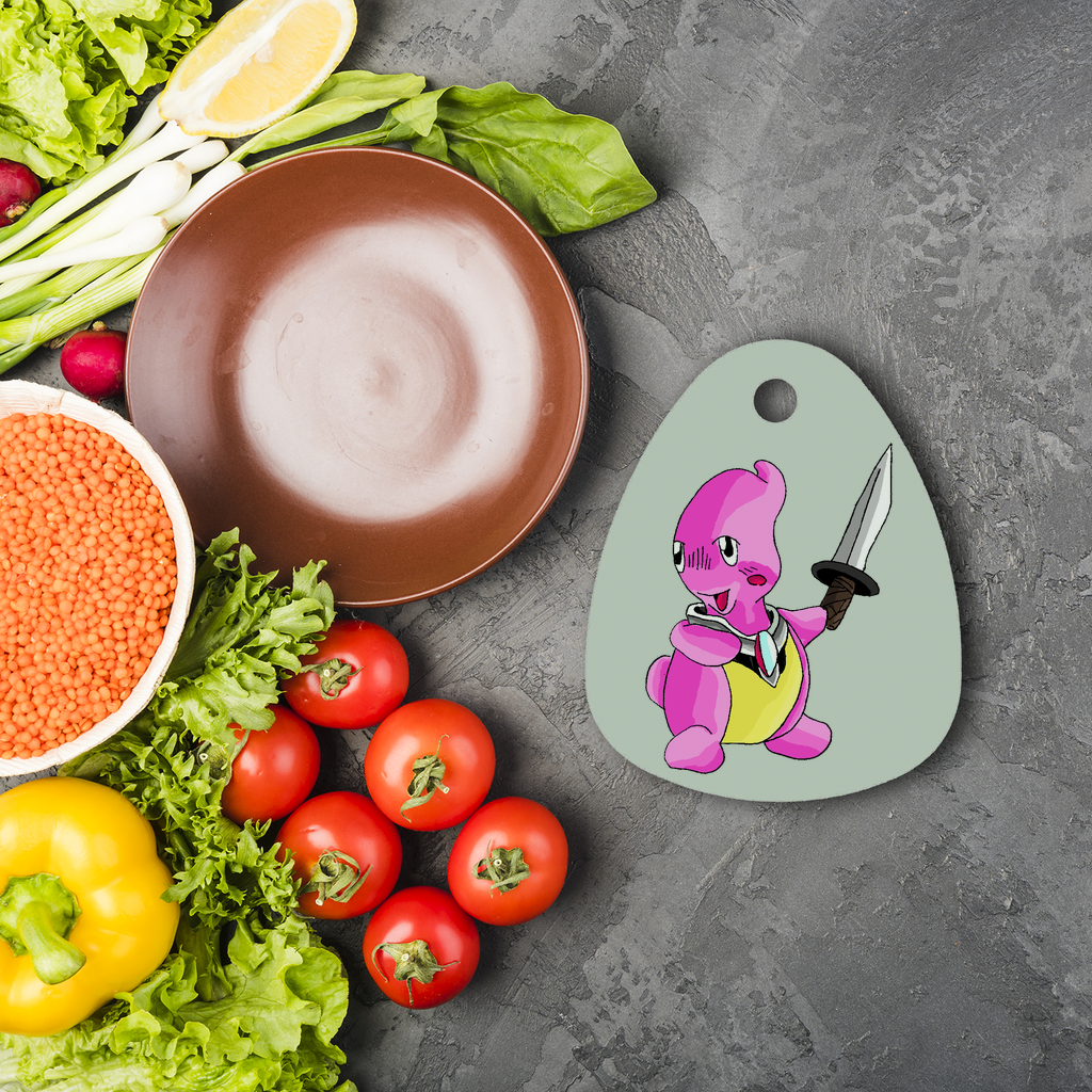 Curswordsman Sublimation Glass Cutting Board featuring a round design, toughened chinchilla glass, and customizable surface for artwork.