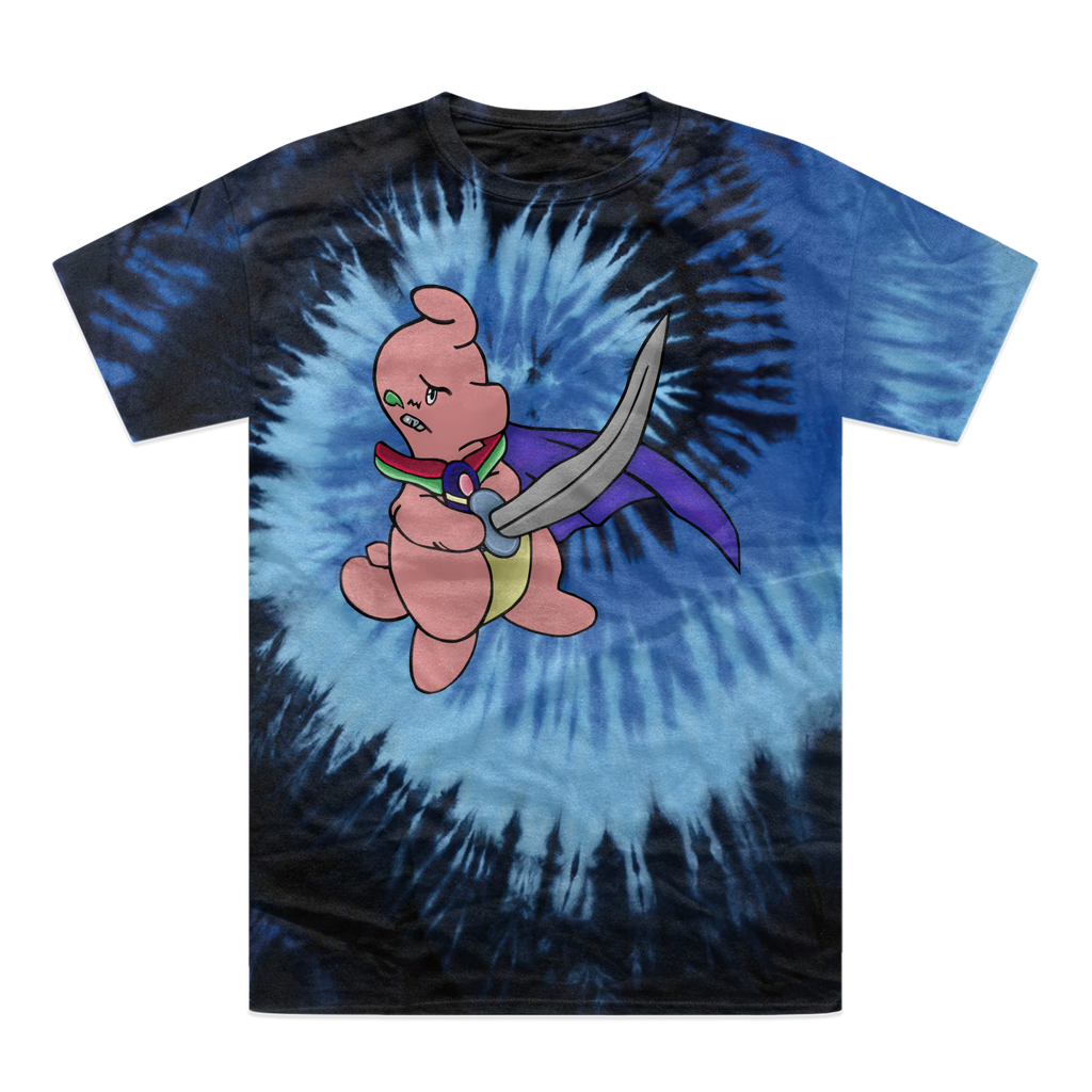 Curswordsman Tie-Dye T-Shirt featuring vibrant colors and a unique design, made from 100% heavyweight cotton with a double-needle stitched neckline.