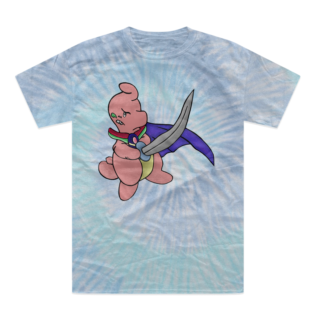 Curswordsman Tie-Dye T-Shirt featuring vibrant colors and a unique design, made from 100% heavyweight cotton with a double-needle stitched neckline.