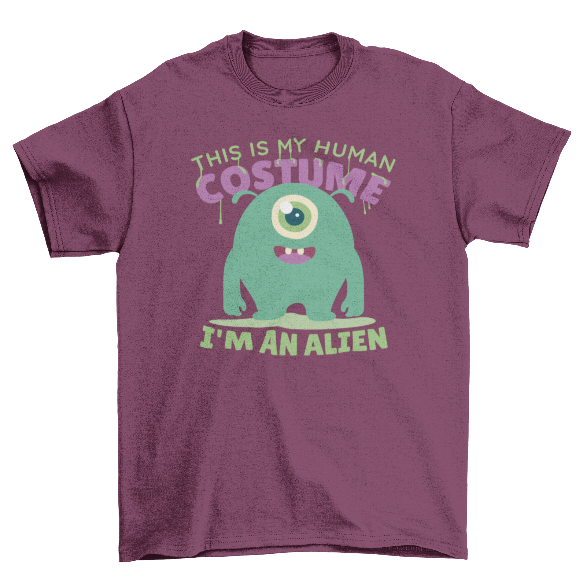 Cute cartoon t-shirt featuring a green alien and humorous quote about being an alien.