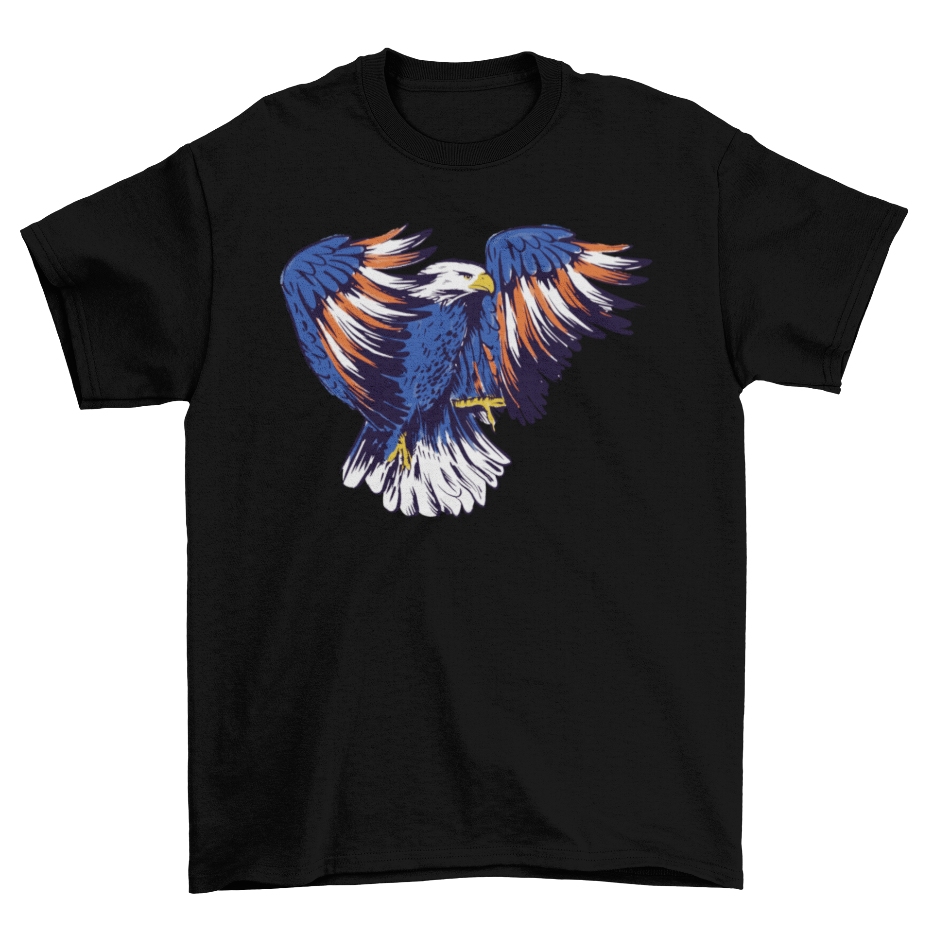 A cute t-shirt featuring a colorful eagle illustration in red, white, and blue, symbolizing American patriotism.