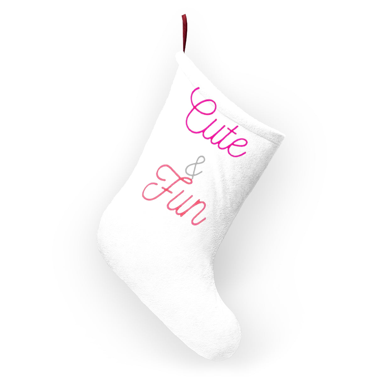 A collection of colorful and personalized Christmas stockings hanging by a fireplace, showcasing festive designs and soft fleece material.