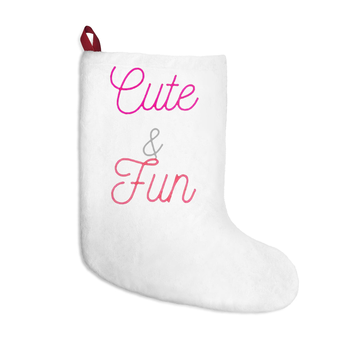 A collection of colorful and personalized Christmas stockings hanging by a fireplace, showcasing festive designs and soft fleece material.