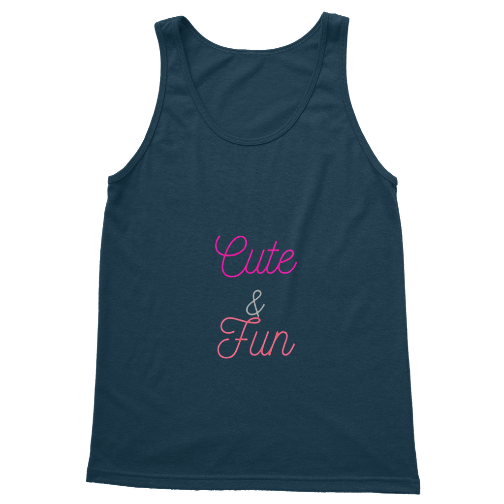 A cute and fun classic adult vest top in various colors, showcasing its soft fabric and stylish design.