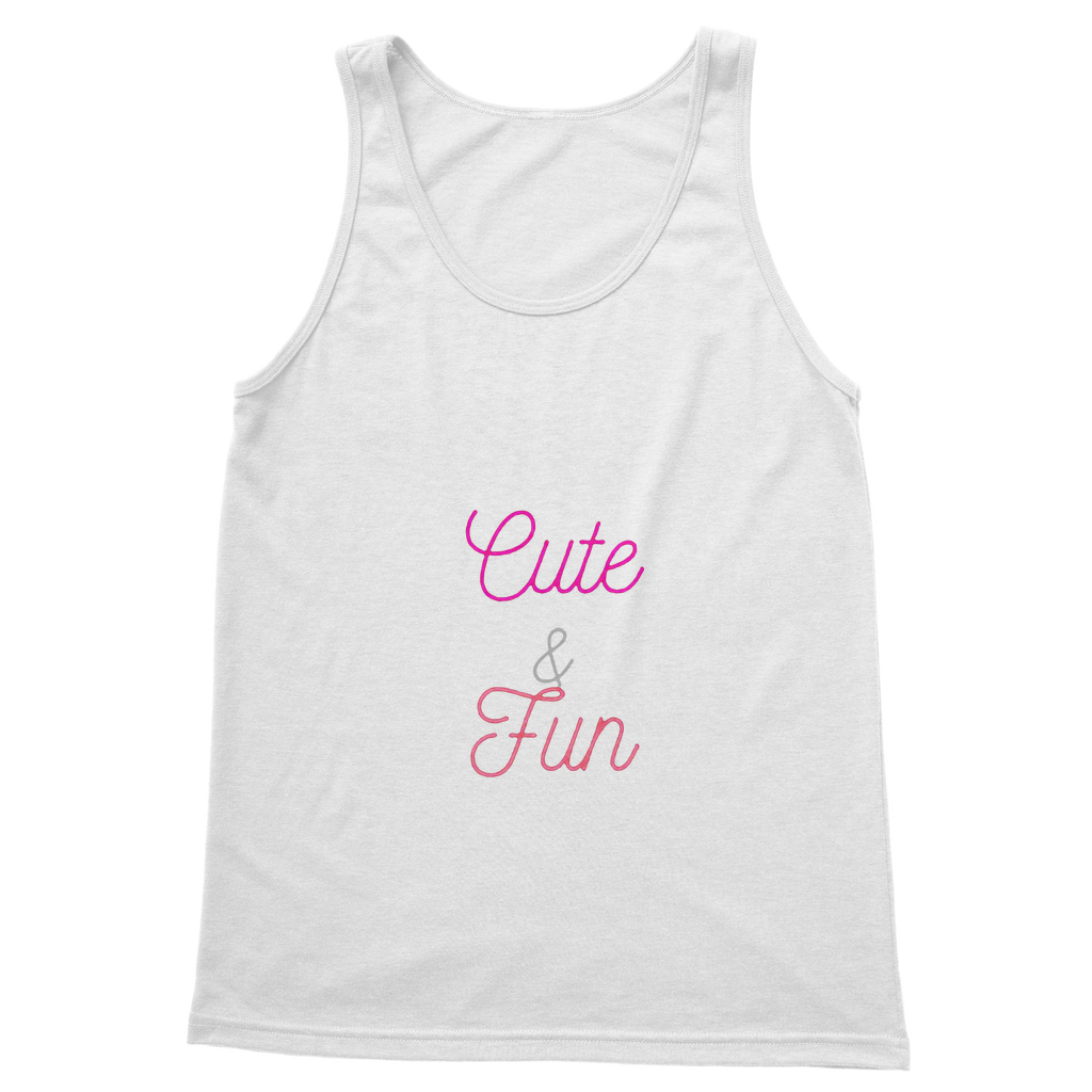 A cute and fun classic adult vest top in various colors, showcasing its soft fabric and stylish design.