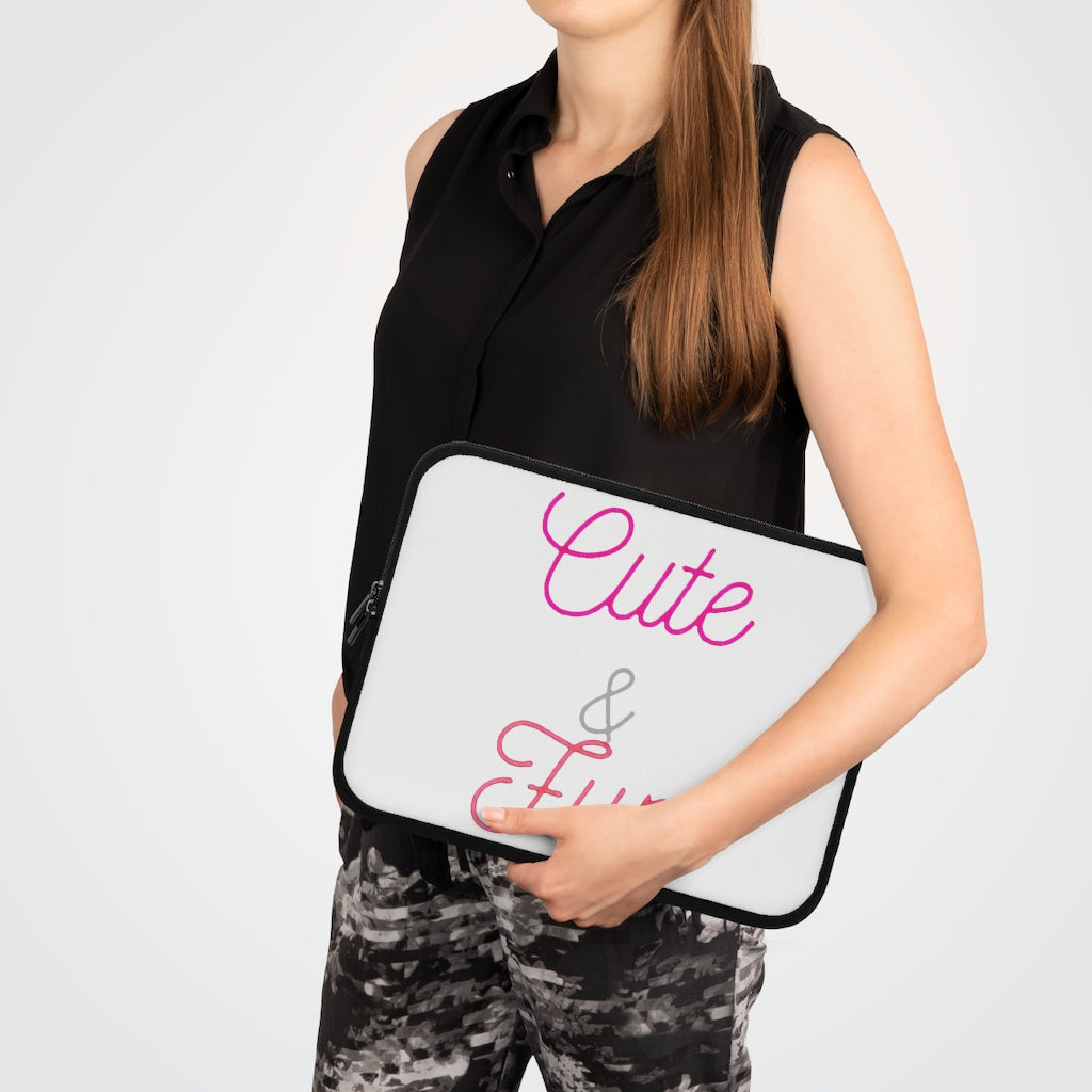 Cute and Fun Laptop Sleeve featuring a customizable front and black polyester back, designed for protection and style.