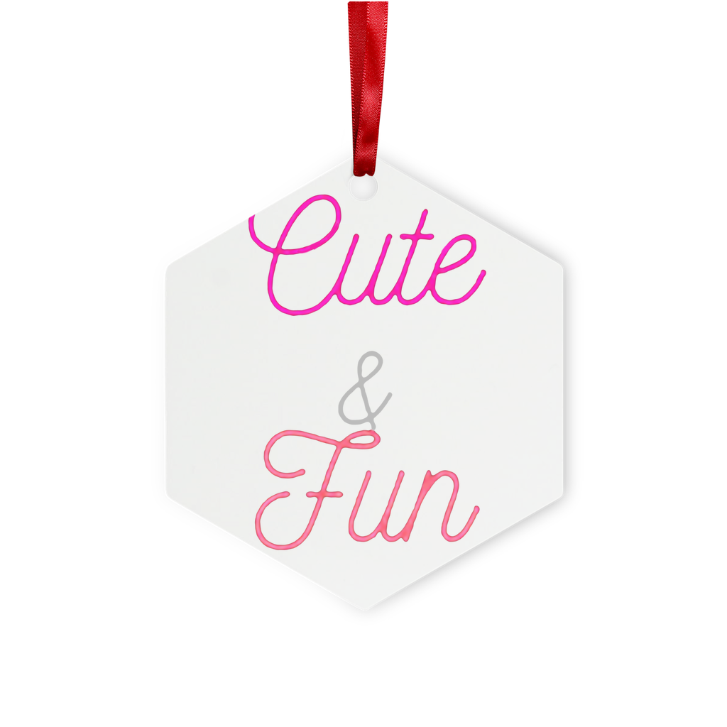 Cute and Fun Metal Hanging Ornament in hexagon and star shapes, featuring a glossy white finish and red ribbon for hanging.