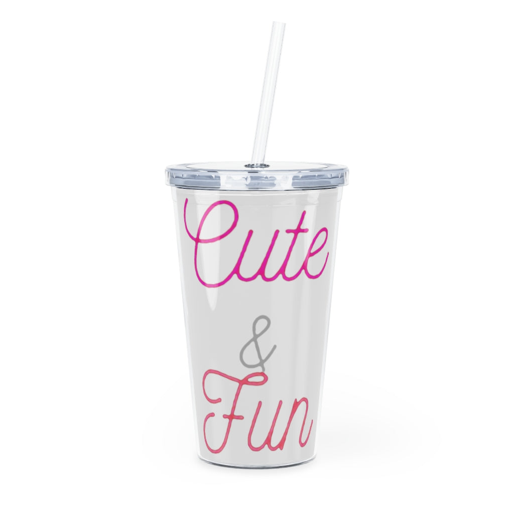 A colorful plastic tumbler with a straw and lid, showcasing a customizable design, perfect for parties and gatherings.