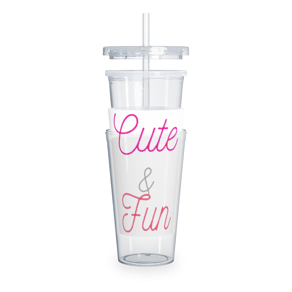 A colorful plastic tumbler with a straw and lid, showcasing a customizable design, perfect for parties and gatherings.