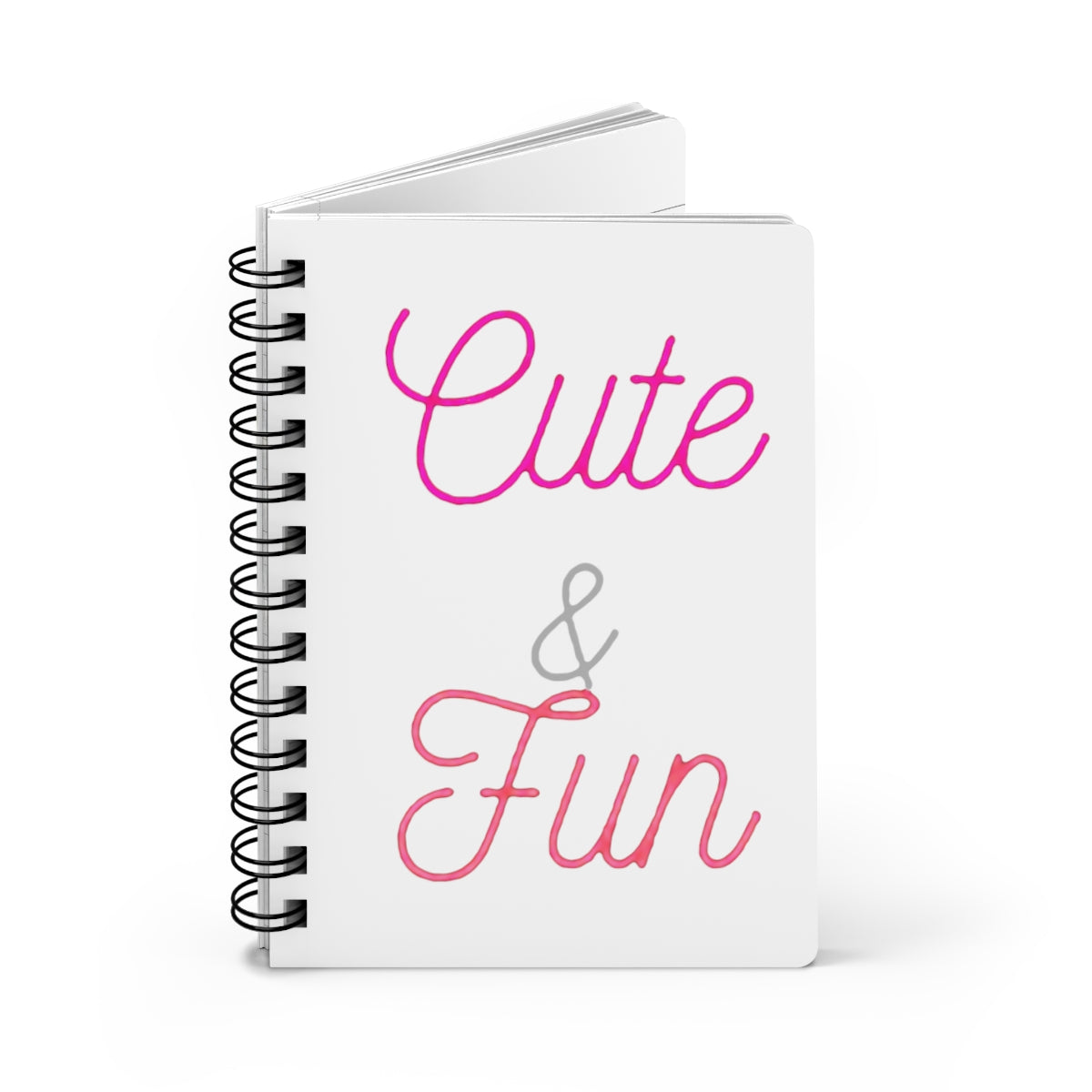 Cute and Fun Spiral Bound Journal with a glossy laminated cover, featuring colorful designs and lined pages for writing.