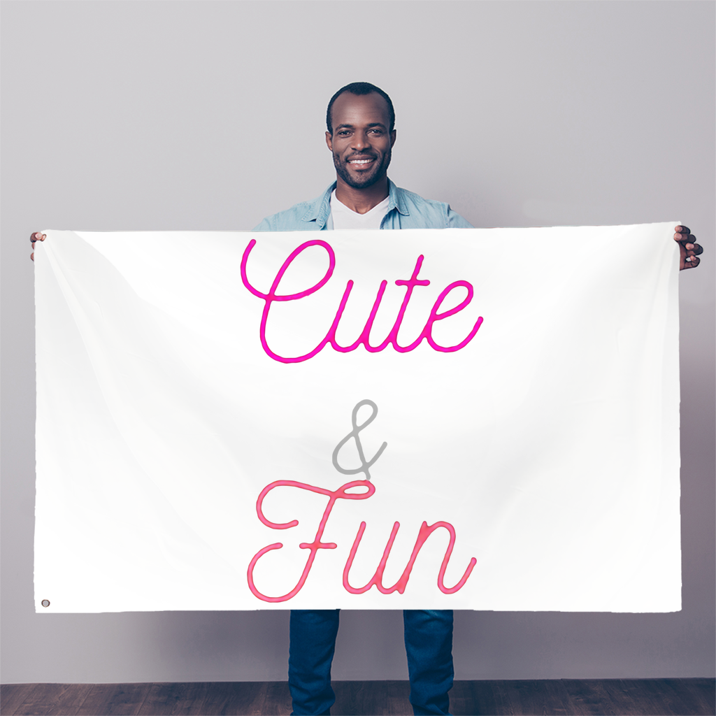 A colorful Cute and Fun Sublimation Flag measuring 5FT x 3FT, made from durable polyester fabric with double-stitched edges and eyelets for hanging.