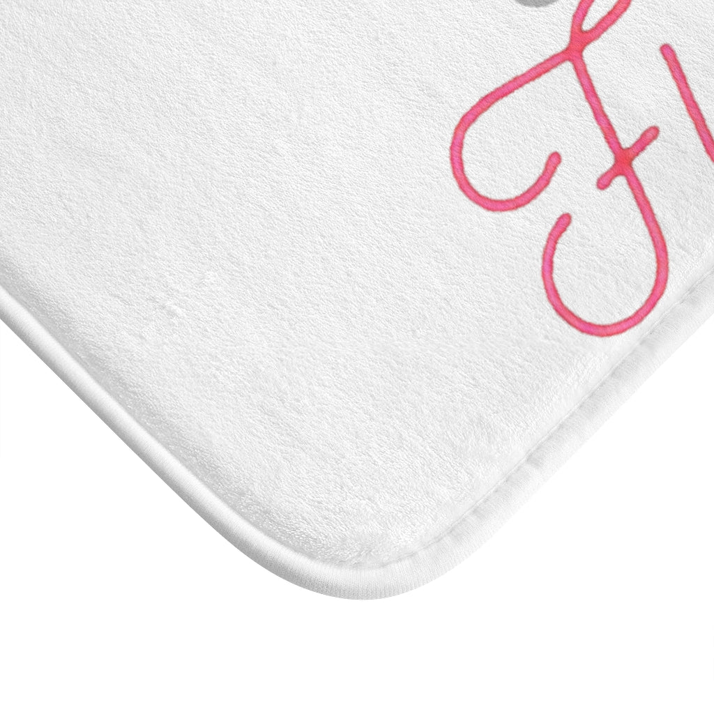 Cute and Fun Text Bath Mat with anti-slip backing, showcasing a playful design and soft microfiber material.