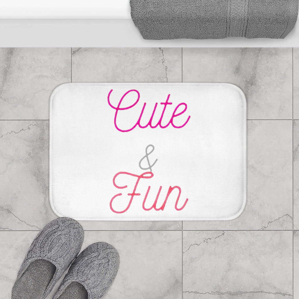 Cute and Fun Text Bath Mat with anti-slip backing, showcasing a playful design and soft microfiber material.