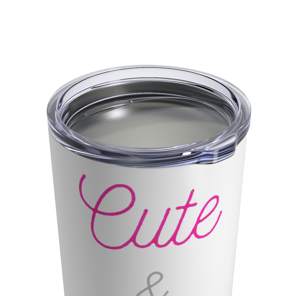 Cute and Fun Tumbler 10oz made of stainless steel with a see-thru plastic lid, showcasing its stylish design and compact size.