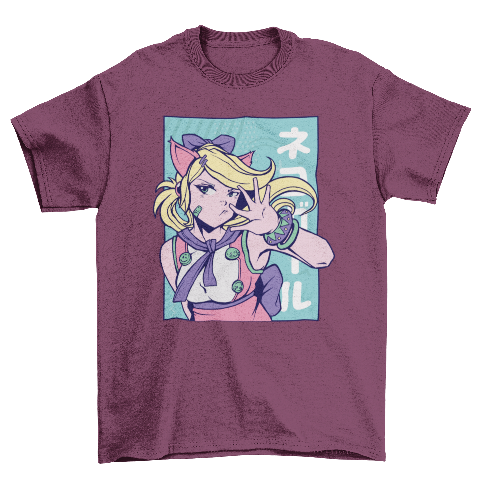 Cute anime girl t-shirt featuring cat ears design, perfect for anime fans.