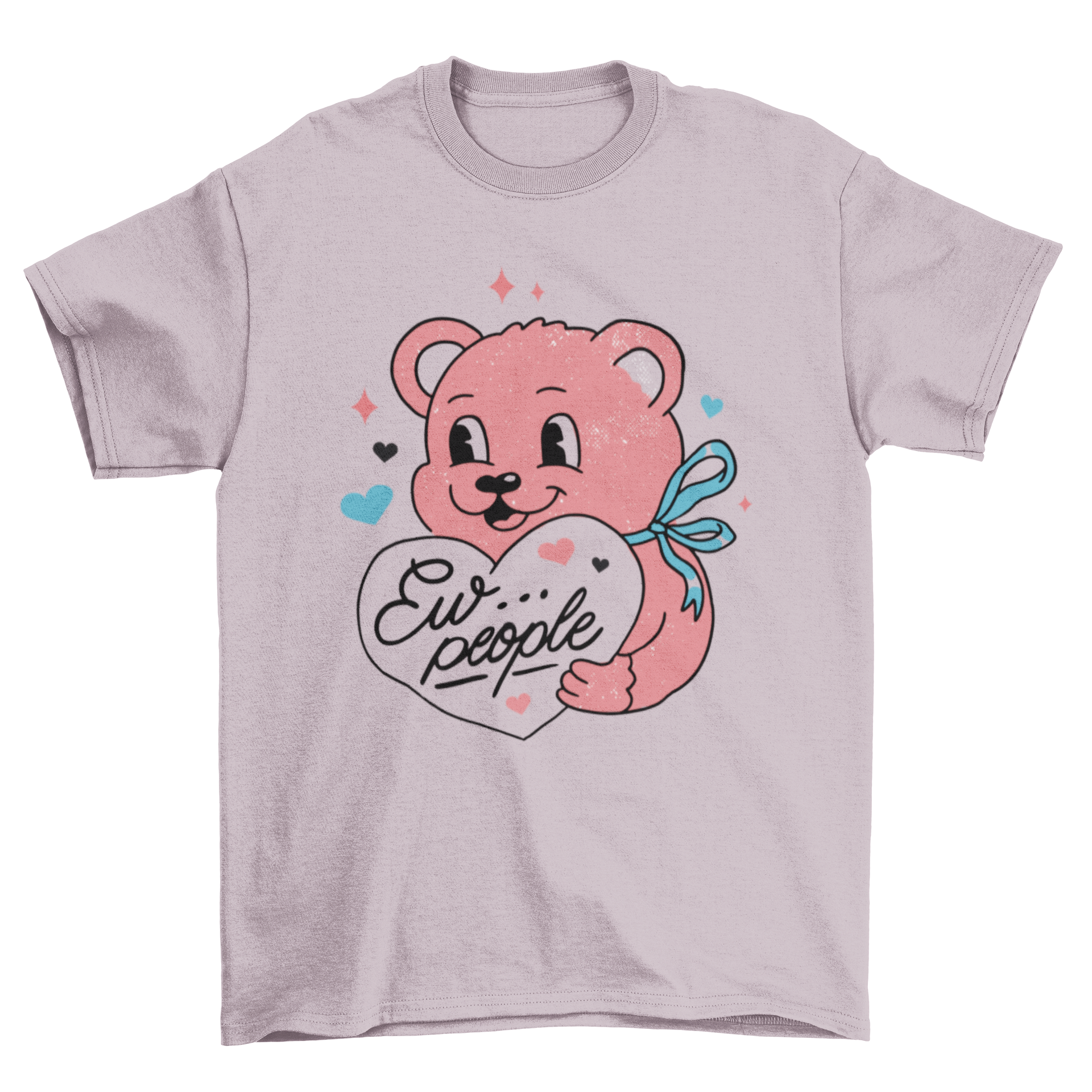 Cute t-shirt featuring a teddy bear with the quote 'Ew, people' in a playful design.