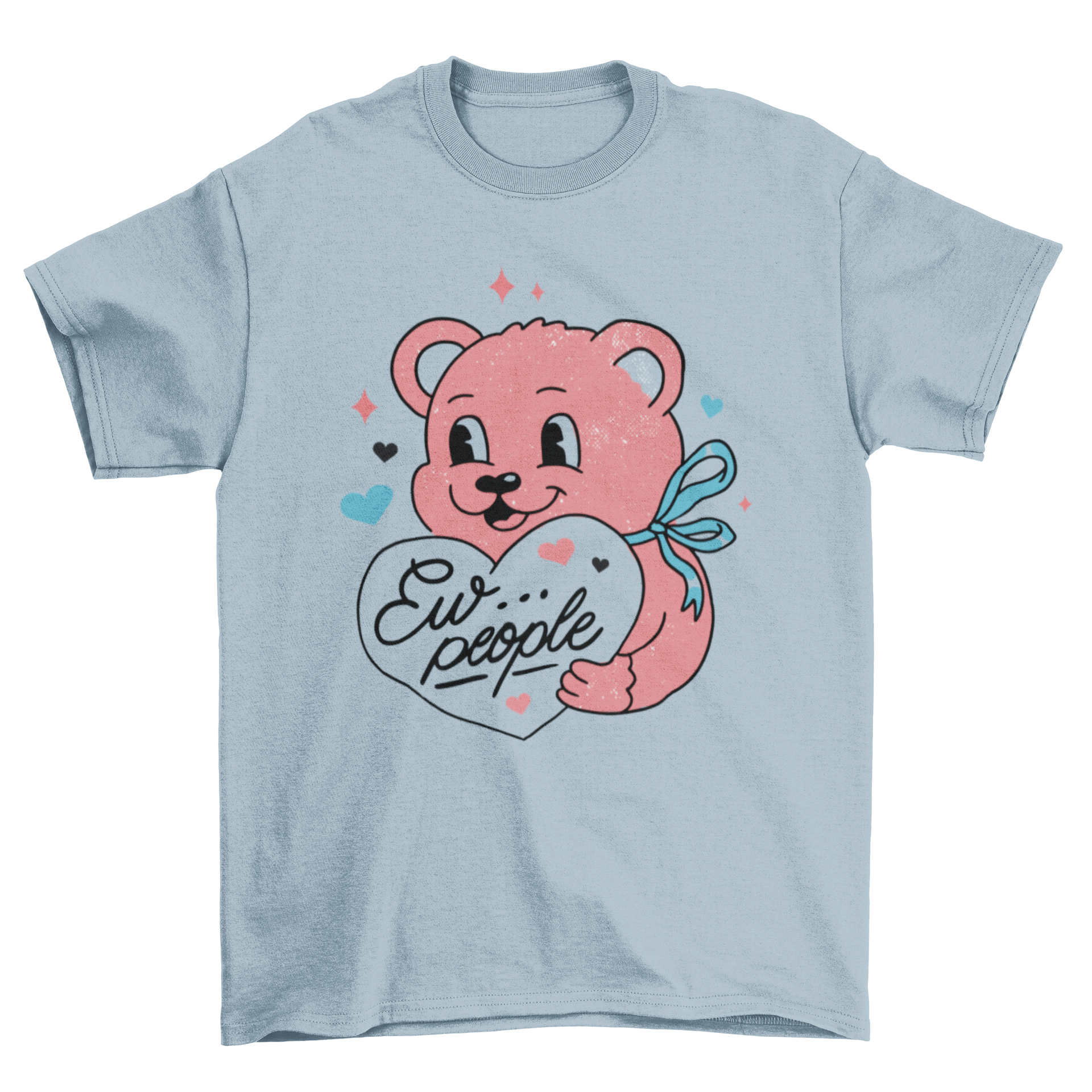 Cute t-shirt featuring a teddy bear with the quote 'Ew, people' in a playful design.