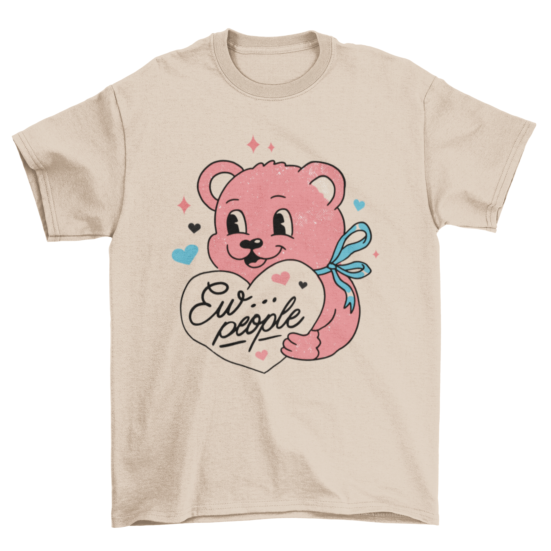 Cute t-shirt featuring a teddy bear with the quote 'Ew, people' in a playful design.