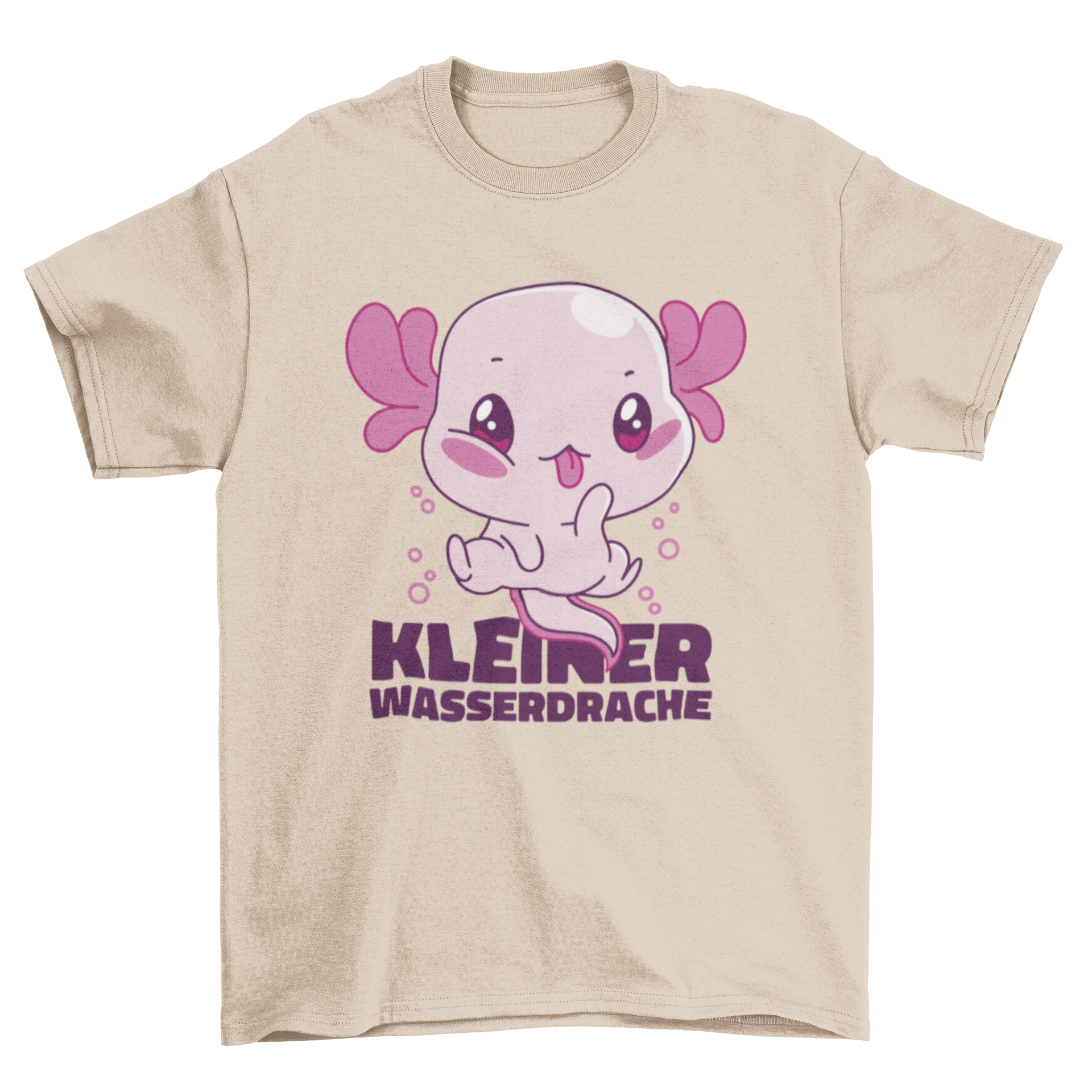 A cute t-shirt featuring an adorable baby axolotl character, perfect for casual wear.