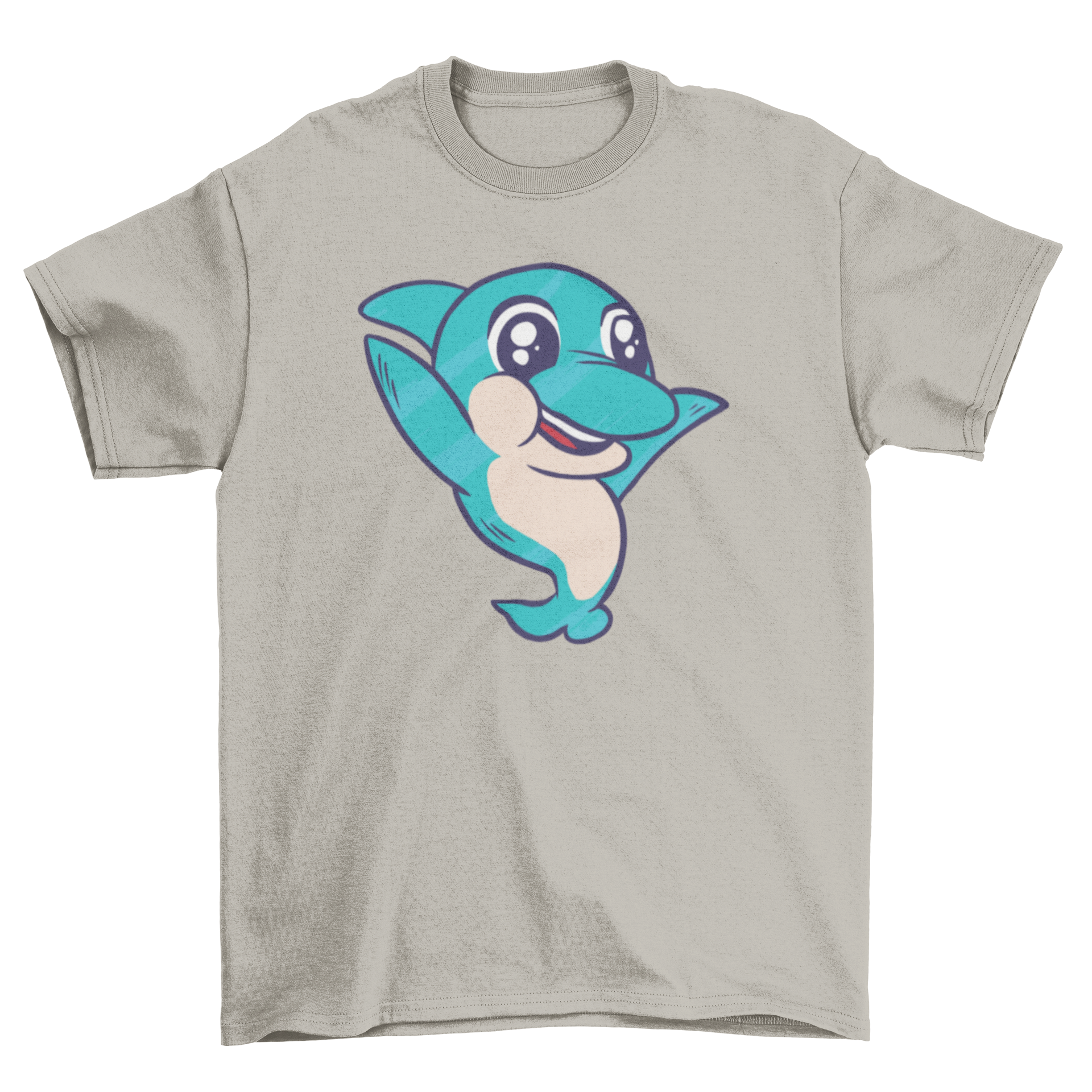 Cute baby dolphin t-shirt featuring a playful dolphin design with arms lifted, perfect for kids.