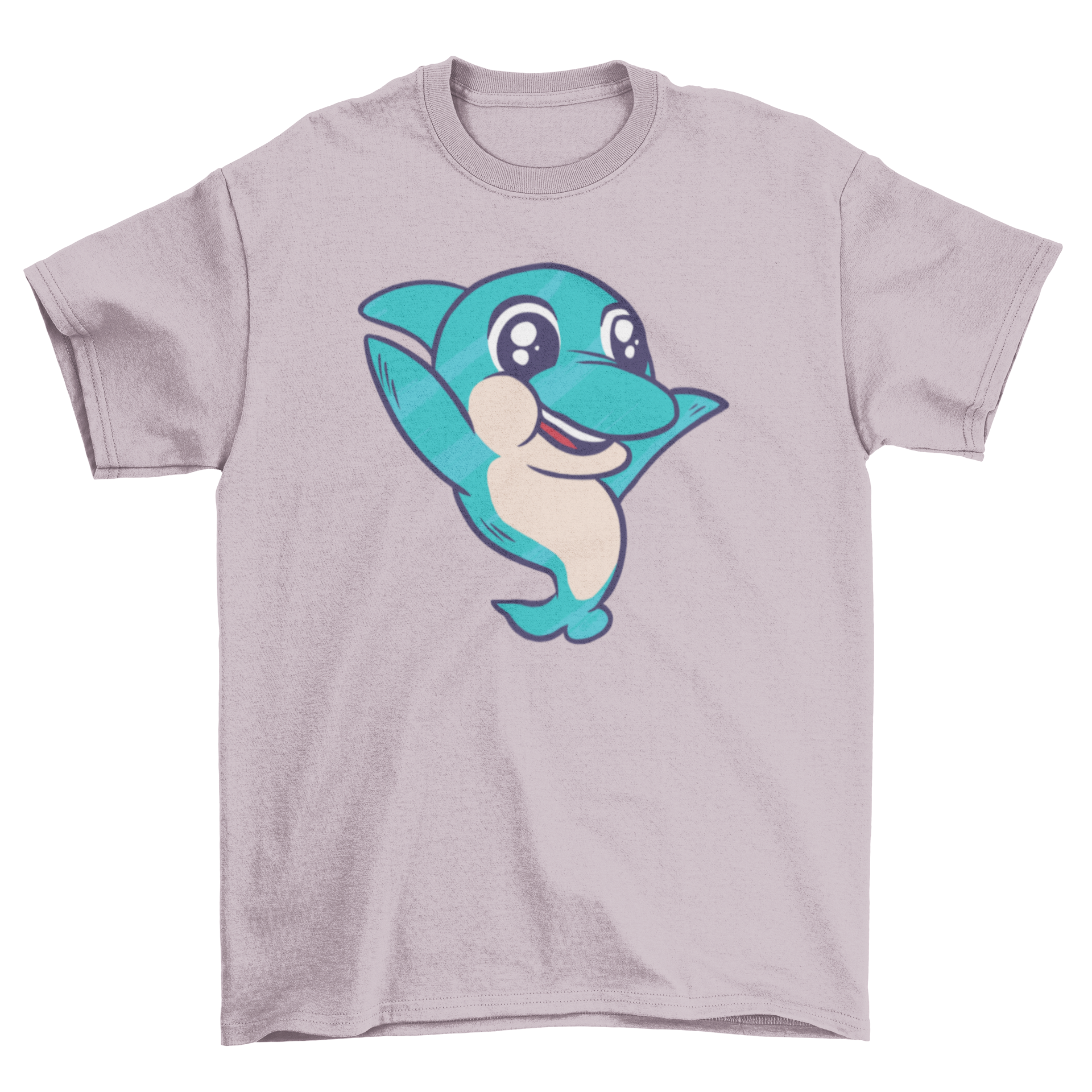 Cute baby dolphin t-shirt featuring a playful dolphin design with arms lifted, perfect for kids.