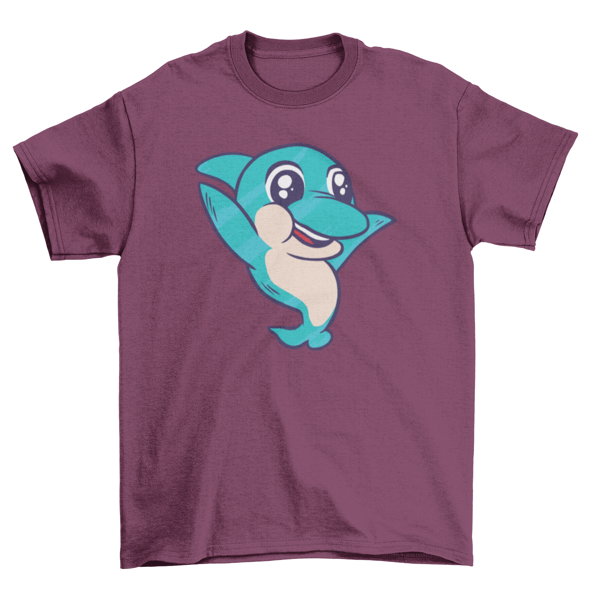 Cute baby dolphin t-shirt featuring a playful dolphin design with arms lifted, perfect for kids.