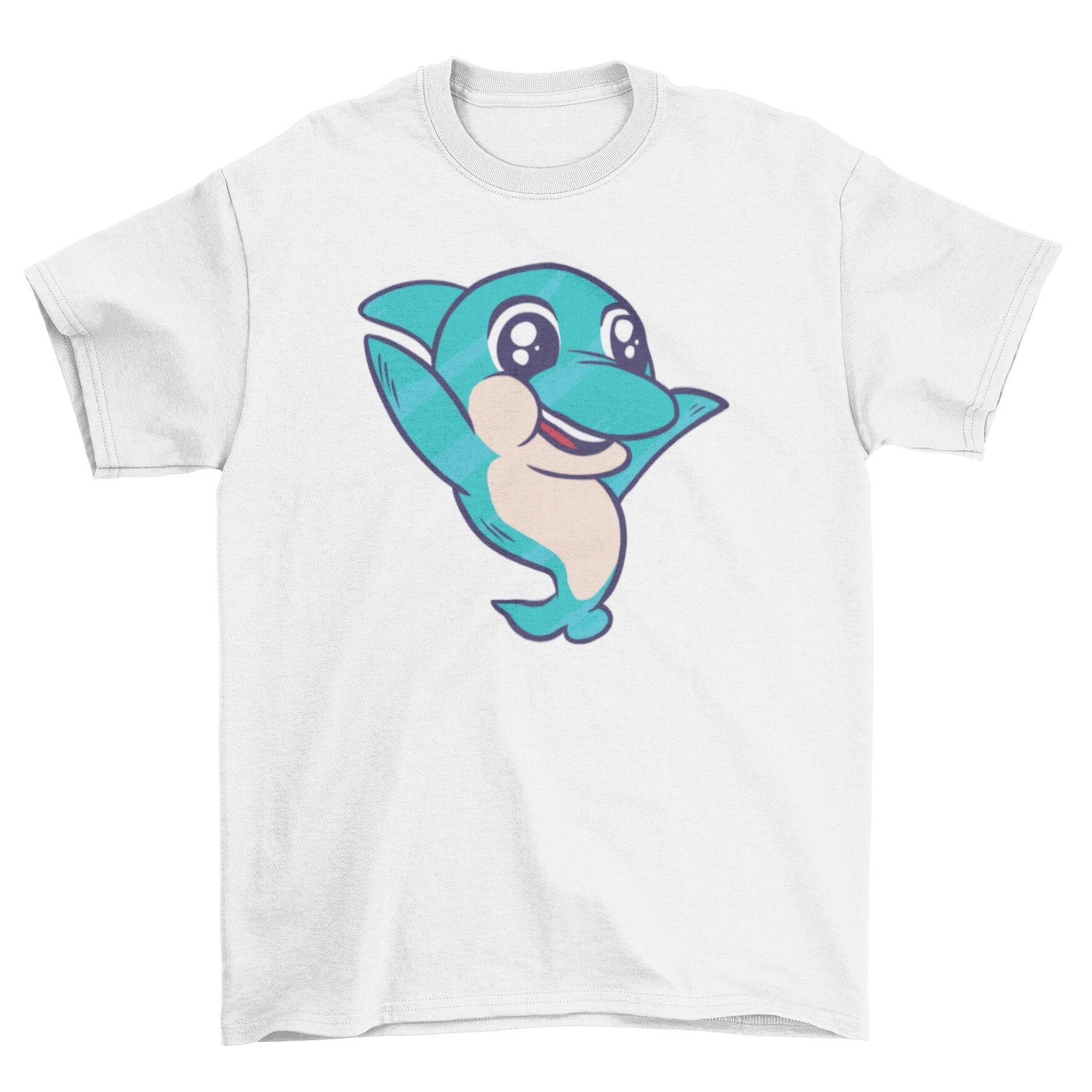 Cute baby dolphin t-shirt featuring a playful dolphin design with arms lifted, perfect for kids.