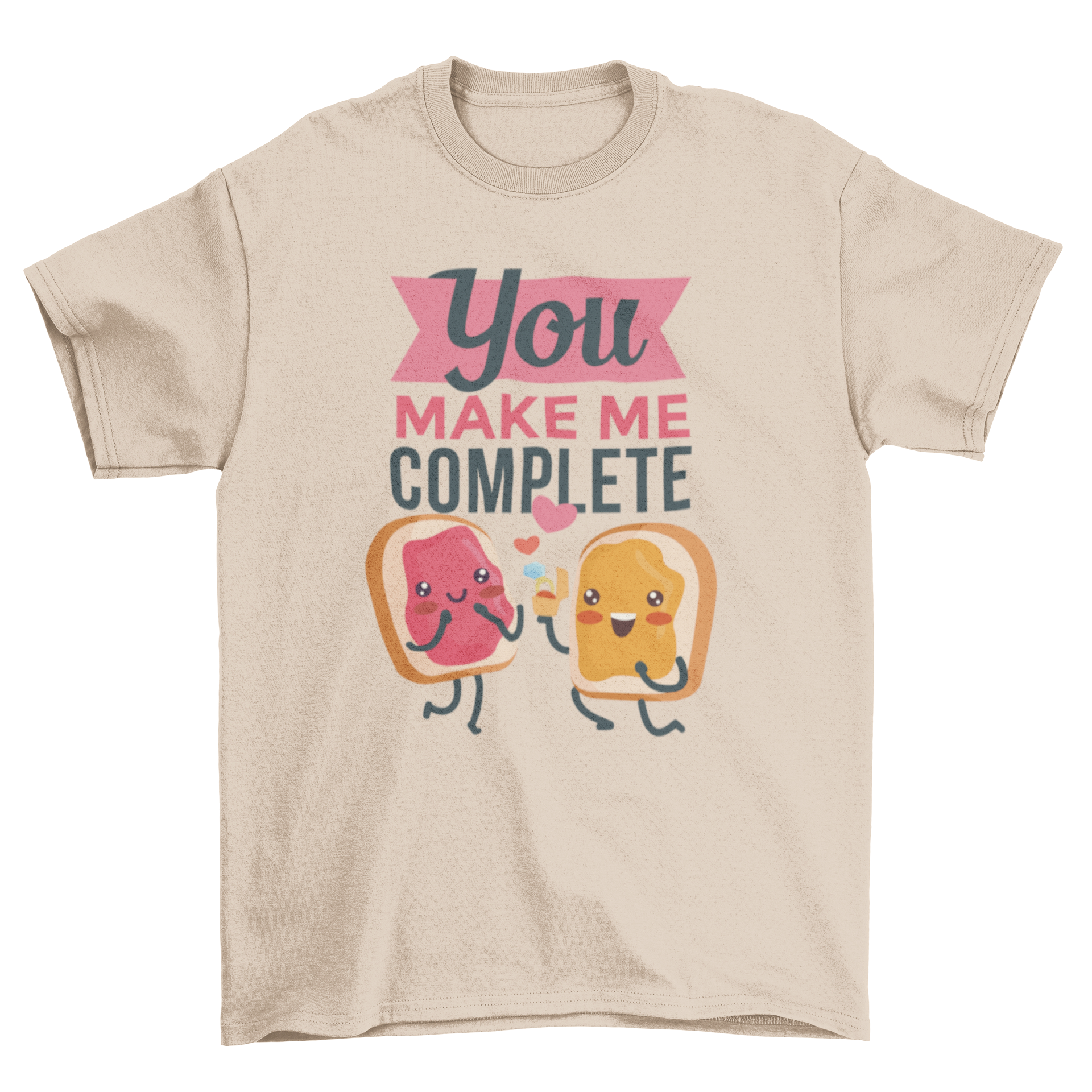 Cute t-shirt design featuring a bread couple with peanut butter and jelly, perfect for Valentine's Day.