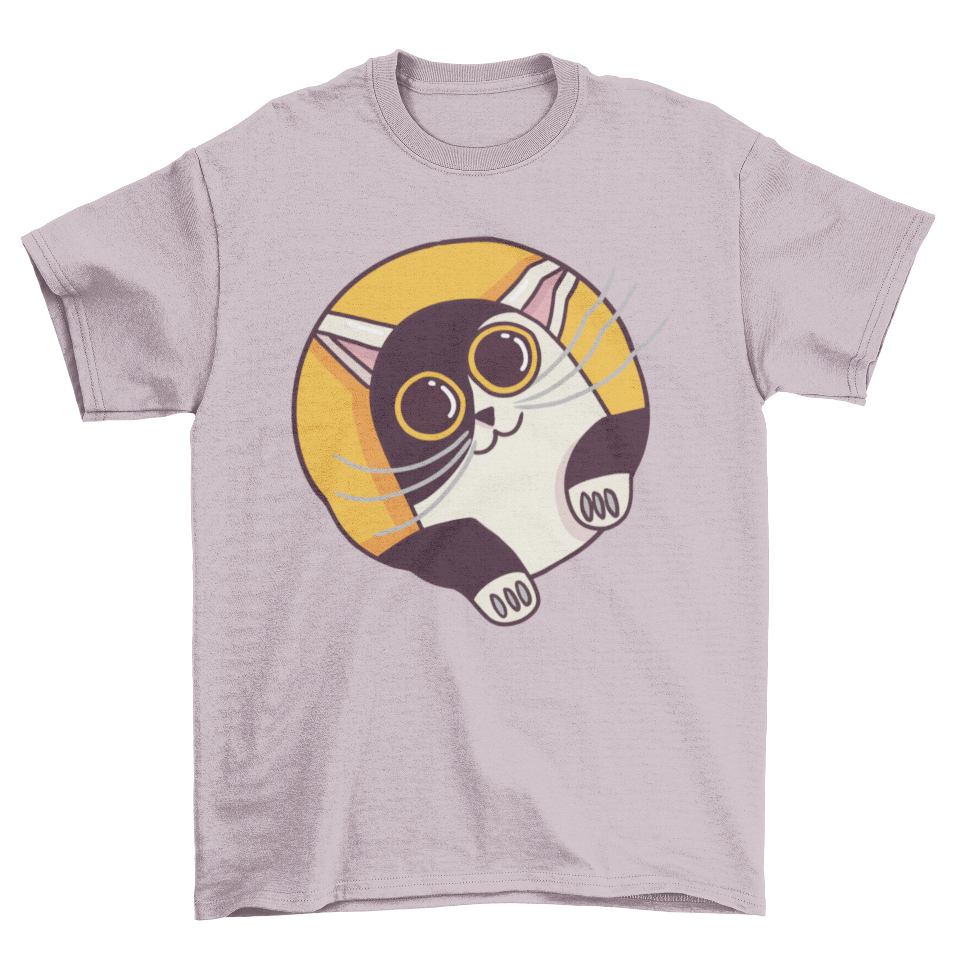 Cute t-shirt featuring a cat looking out from behind a circle, showcasing a playful design.