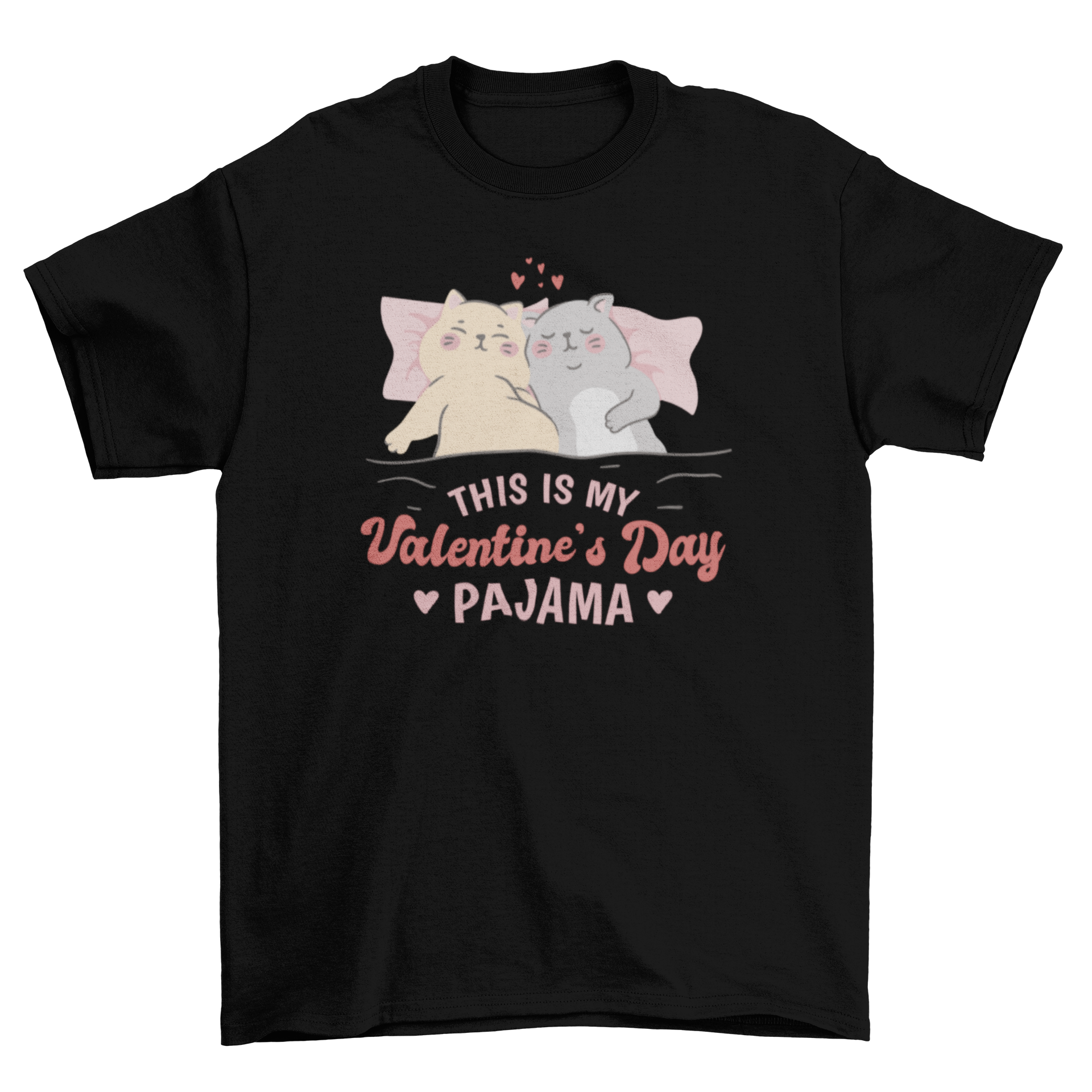 Cute t-shirt featuring two cats sleeping on a bed with a Valentine's Day quote.