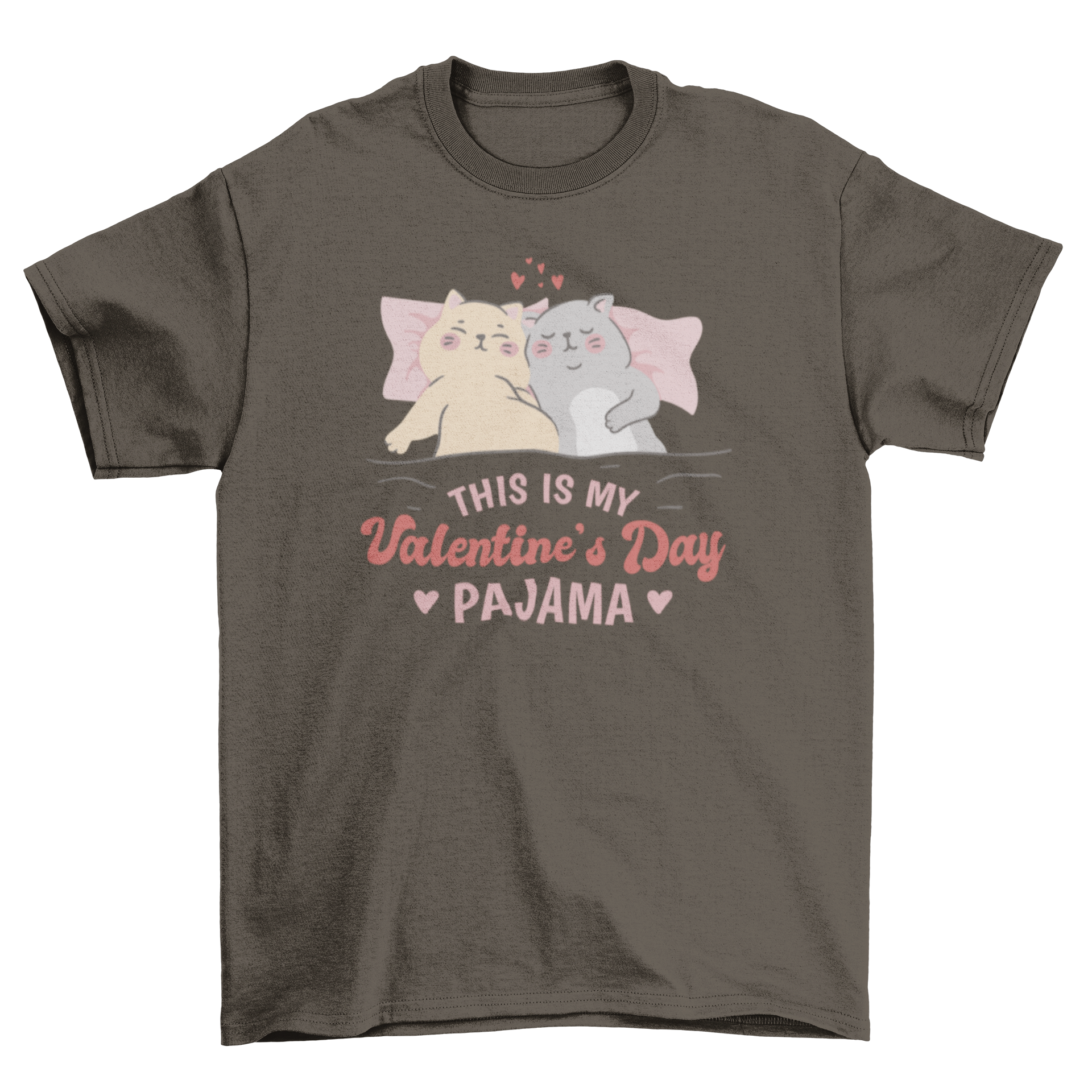 Cute t-shirt featuring two cats sleeping on a bed with a Valentine's Day quote.