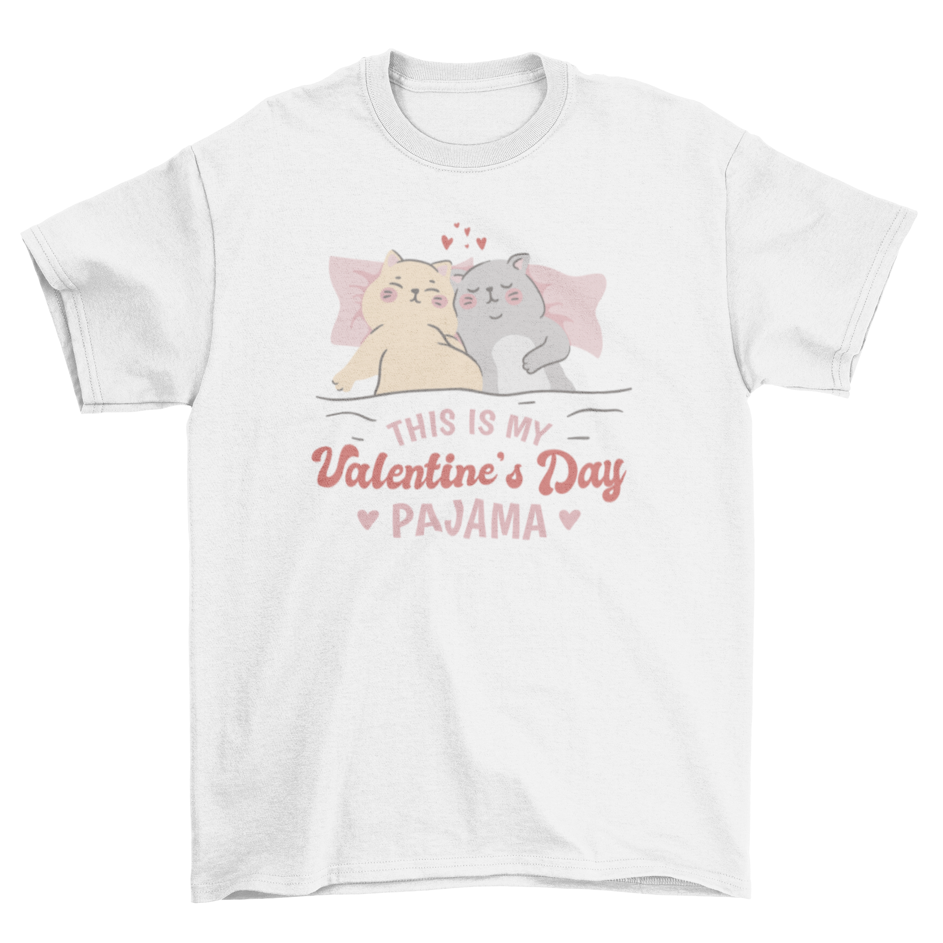 Cute t-shirt featuring two cats sleeping on a bed with a Valentine's Day quote.