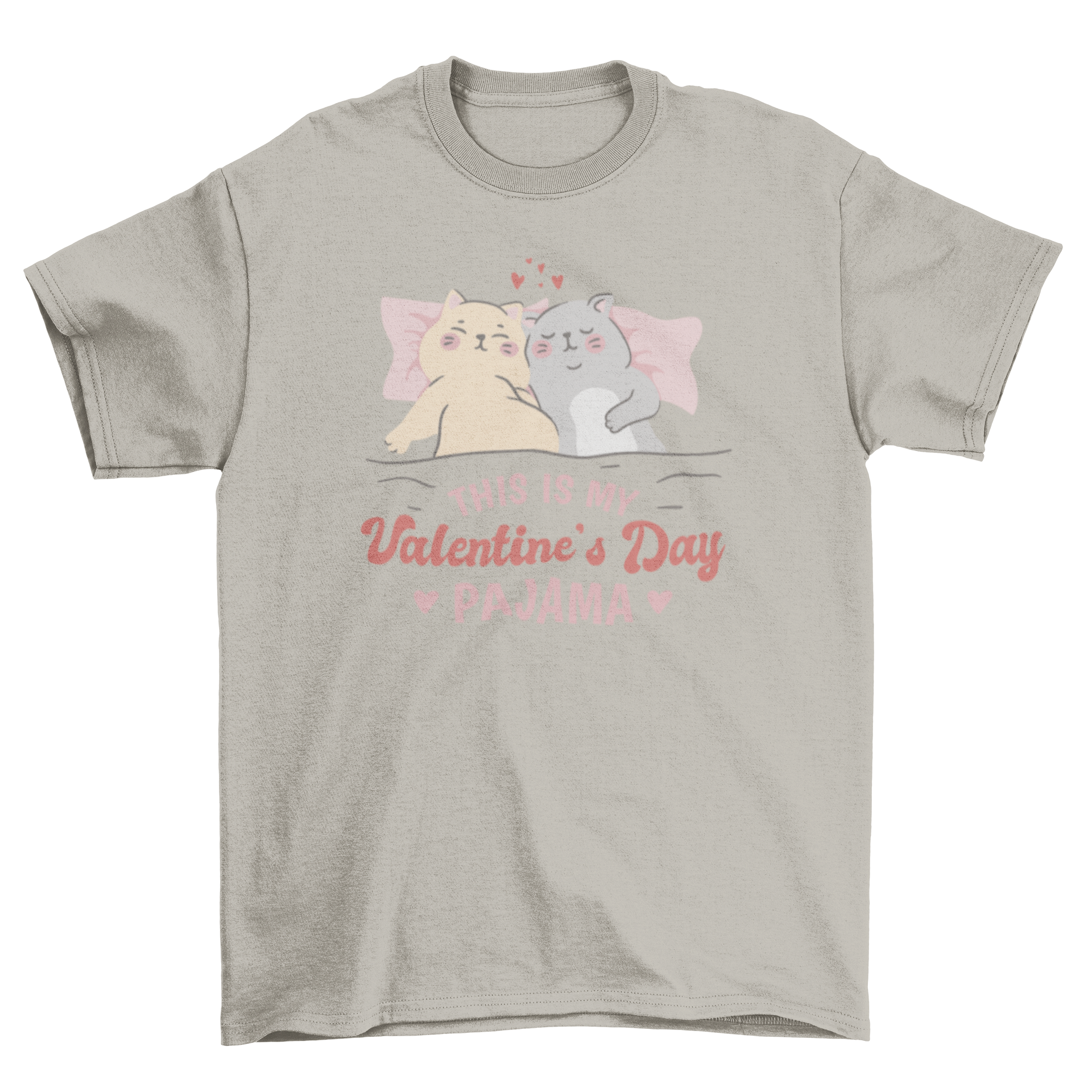 Cute t-shirt featuring two cats sleeping on a bed with a Valentine's Day quote.