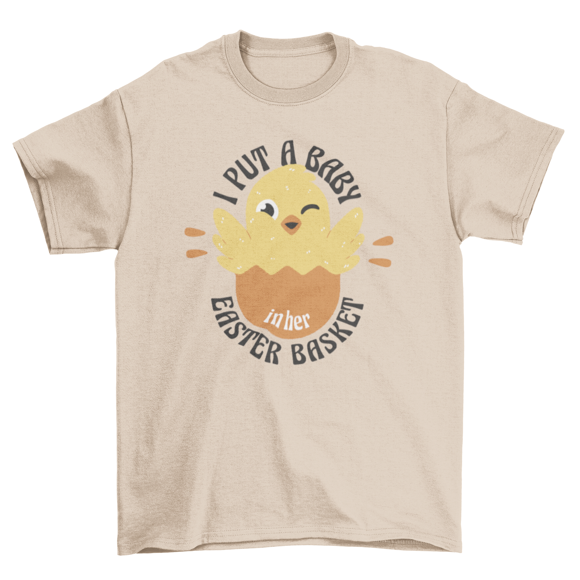 Cute t-shirt featuring a chick hatching from an egg with a playful Easter quote.