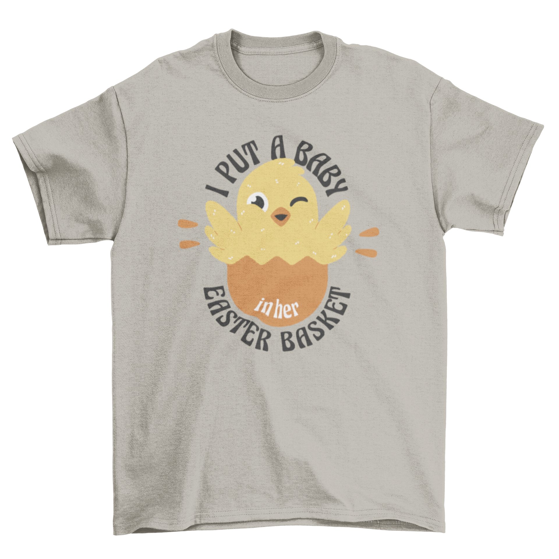 Cute t-shirt featuring a chick hatching from an egg with a playful Easter quote.