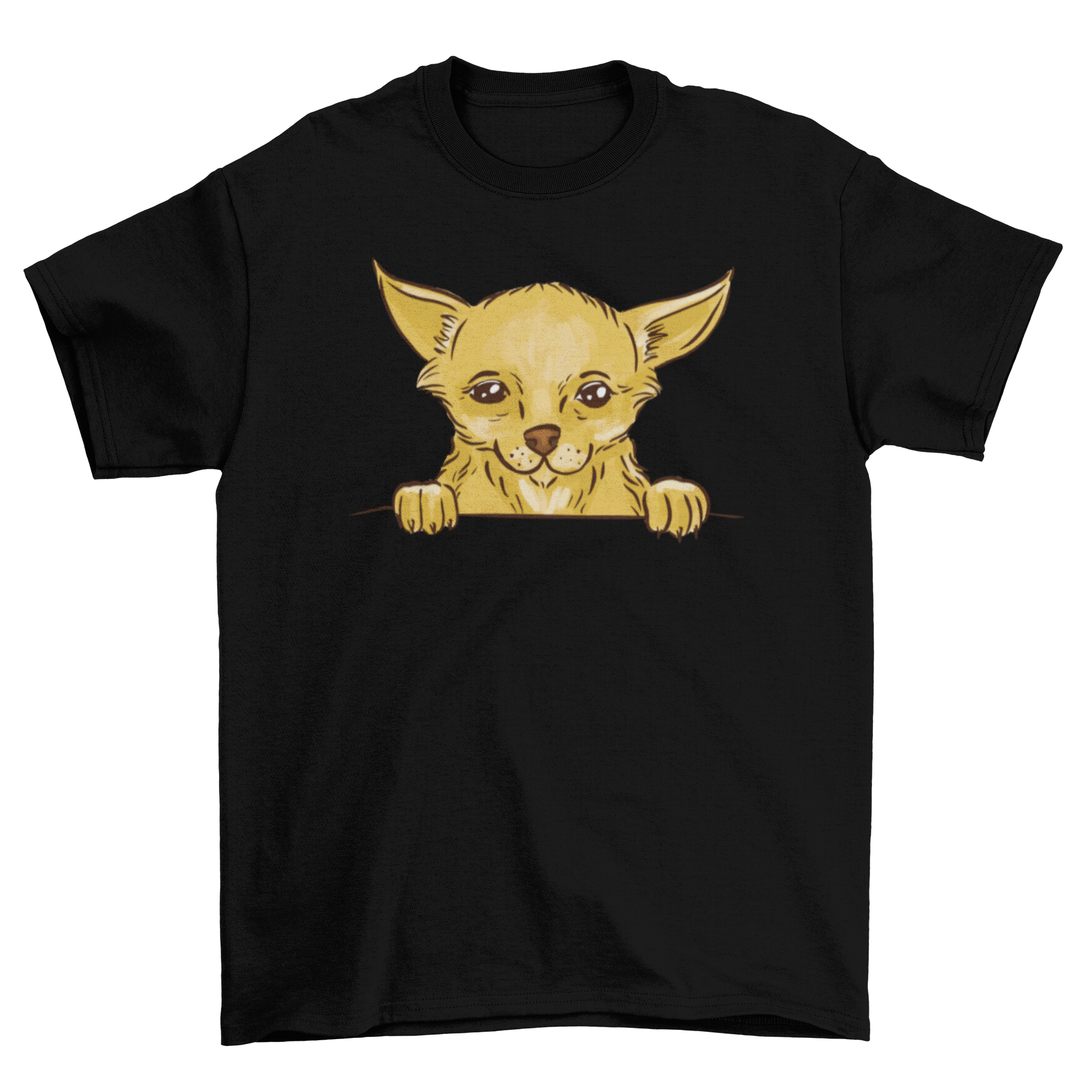 Cute chihuahua t-shirt design featuring a chihuahua peeking out, perfect for dog lovers.