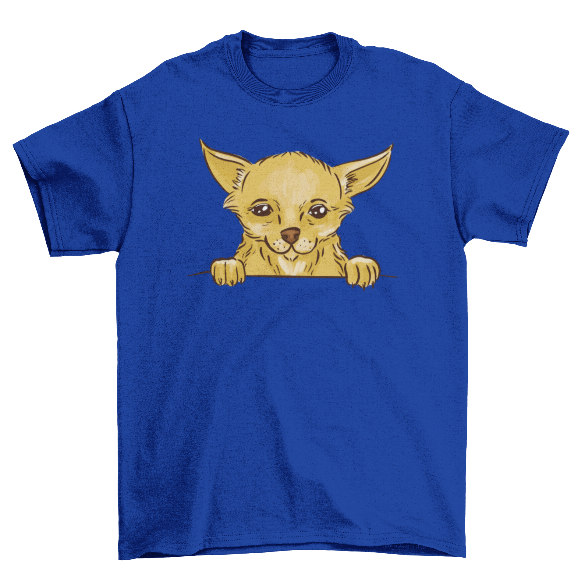 Cute chihuahua t-shirt design featuring a chihuahua peeking out, perfect for dog lovers.