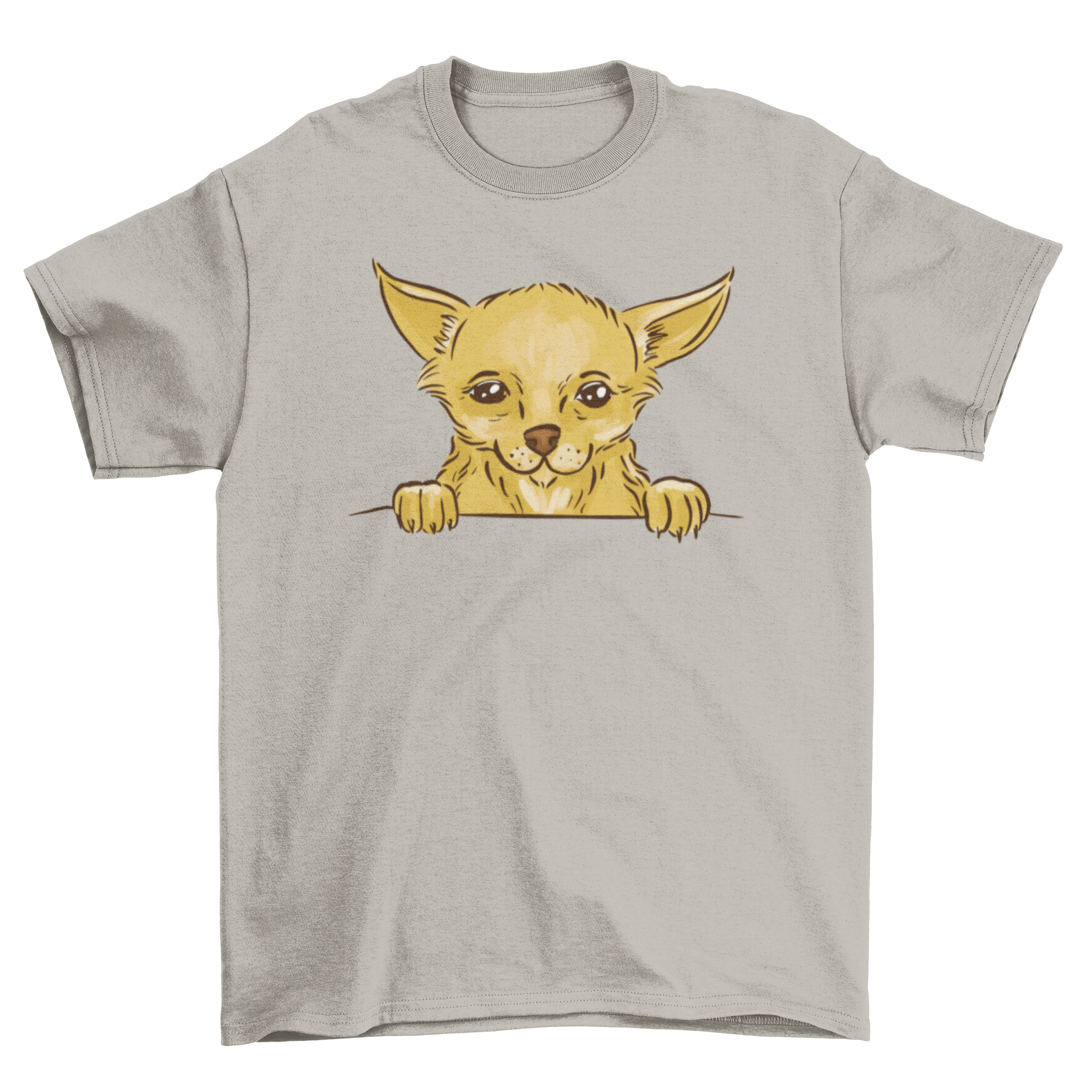 Cute chihuahua t-shirt design featuring a chihuahua peeking out, perfect for dog lovers.