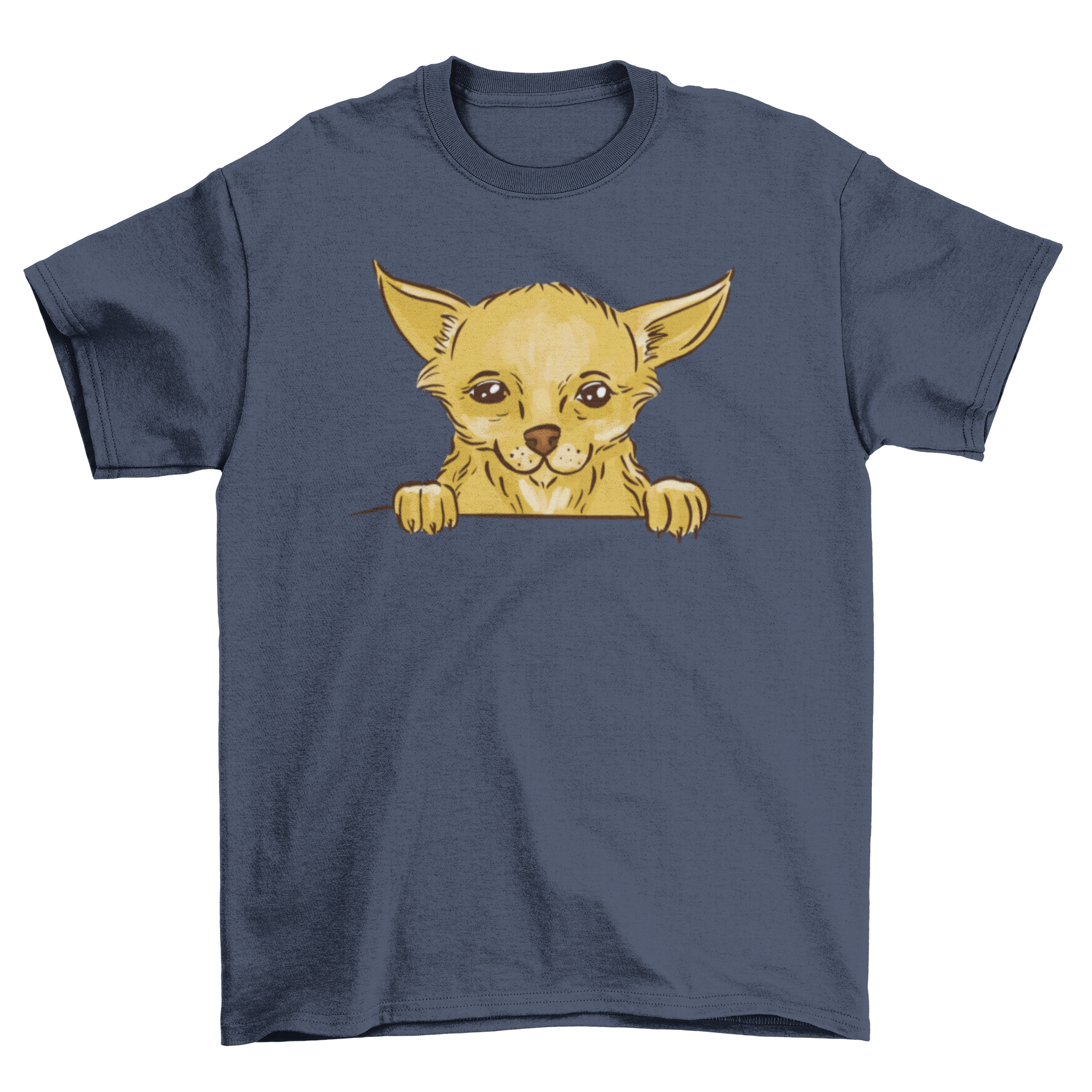 Cute chihuahua t-shirt design featuring a chihuahua peeking out, perfect for dog lovers.