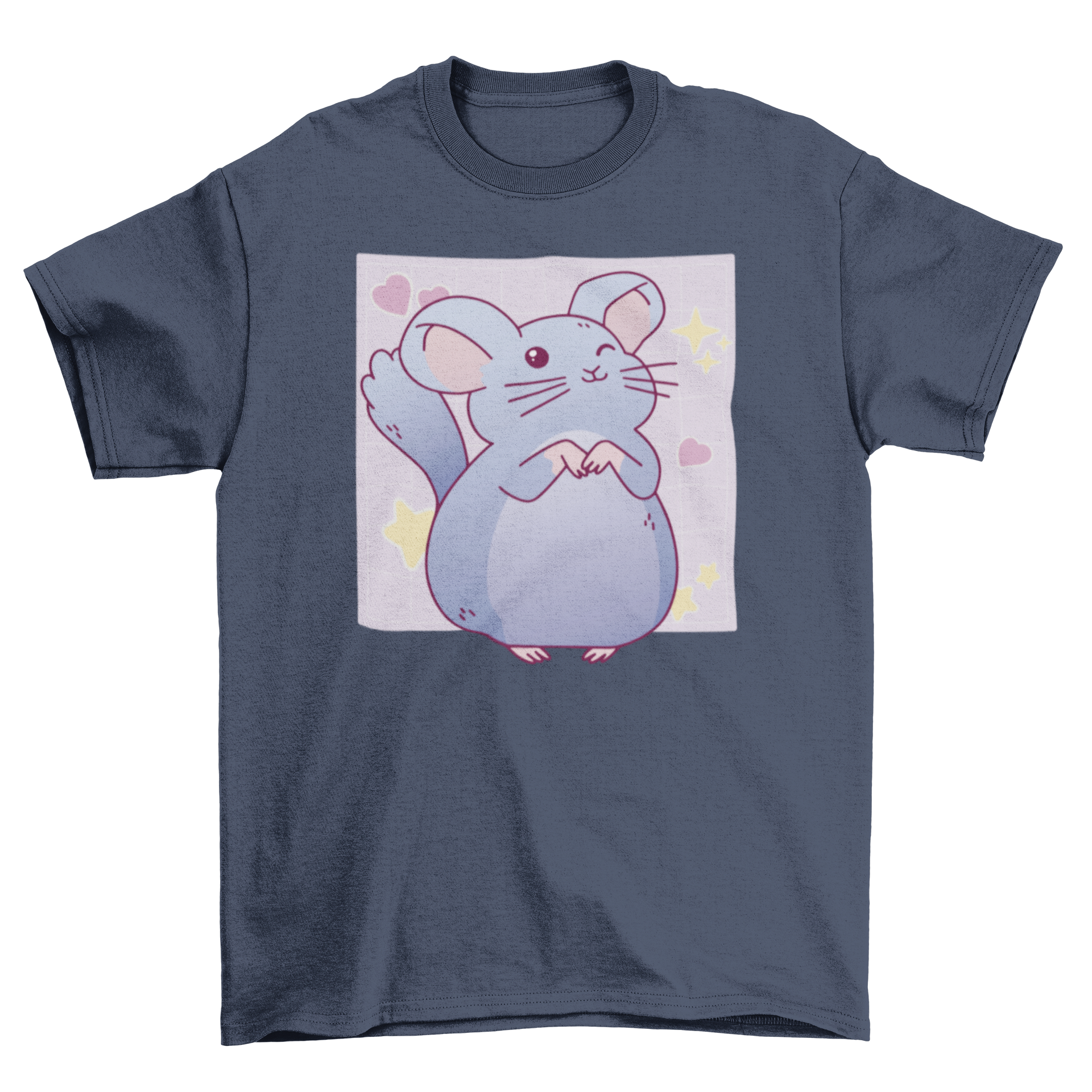 Cute chinchilla wink t-shirt featuring a charming chinchilla character with hearts and stars.