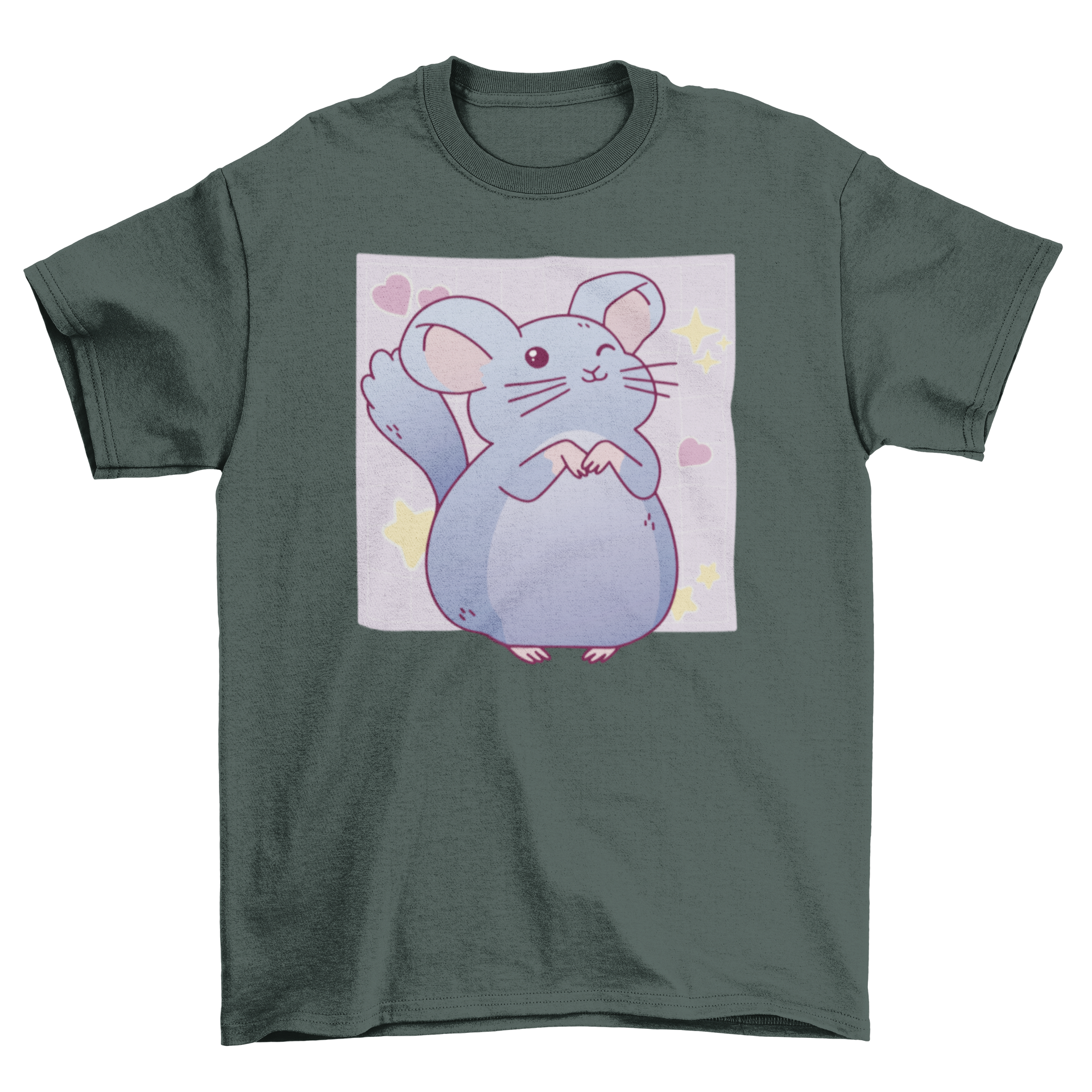 Cute chinchilla wink t-shirt featuring a charming chinchilla character with hearts and stars.