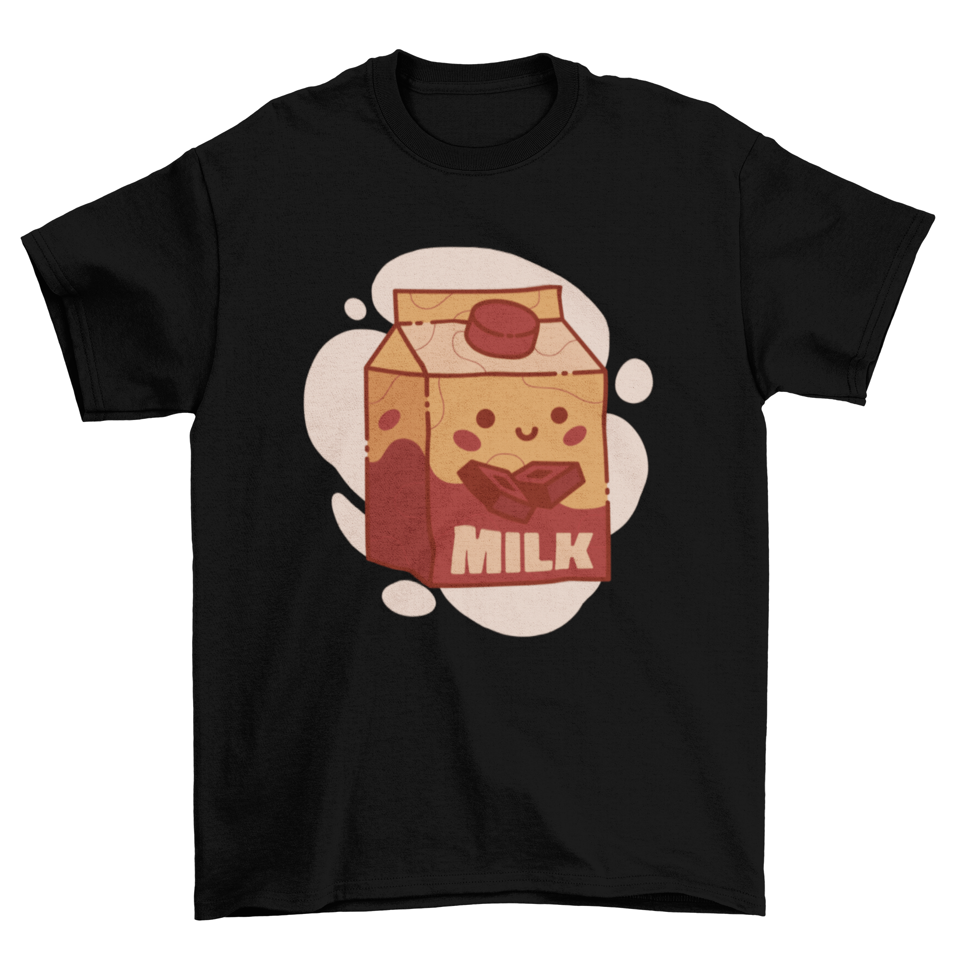 Cute chocolate milk t-shirt featuring a kawaii design with a smiling chocolate milk character.