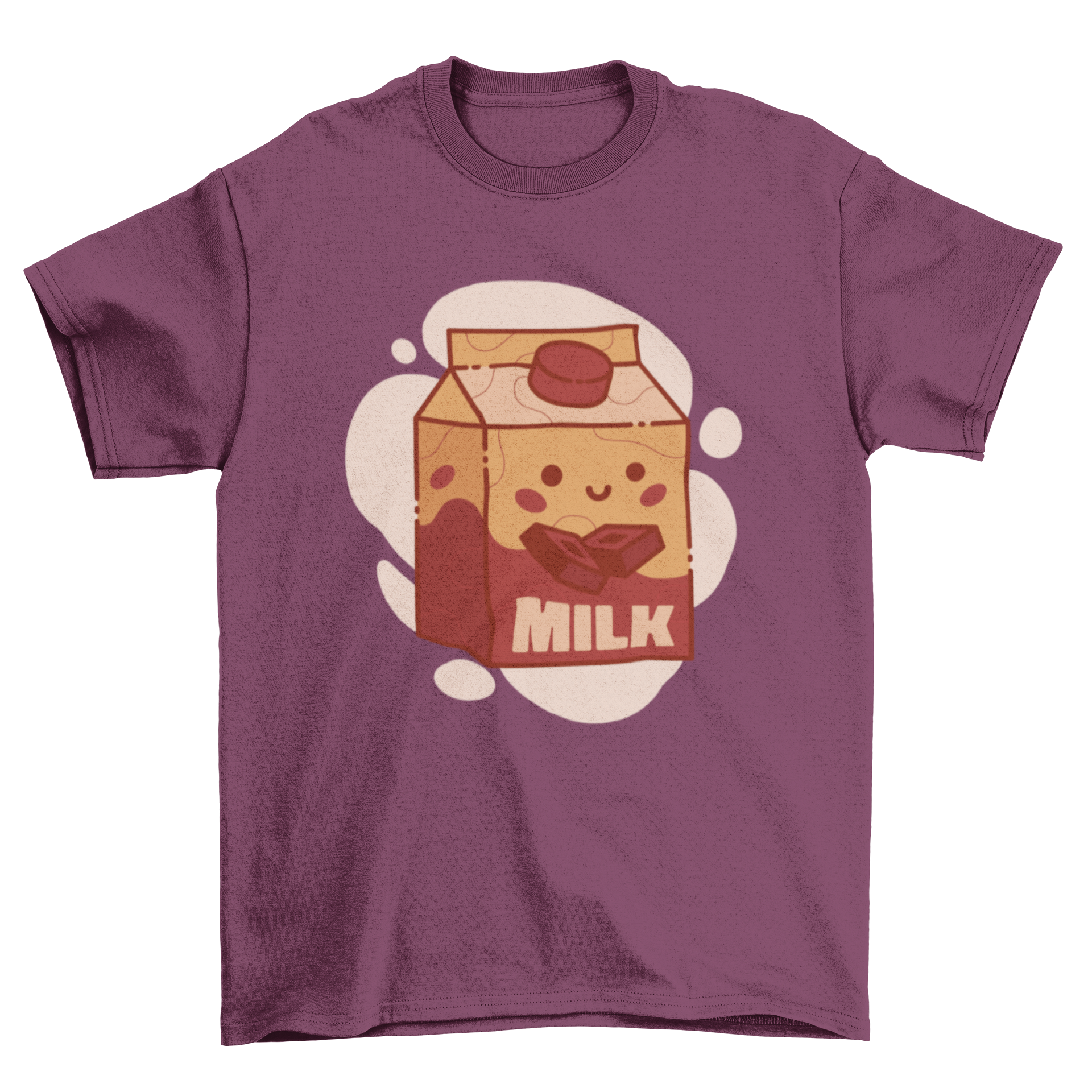 Cute chocolate milk t-shirt featuring a kawaii design with a smiling chocolate milk character.