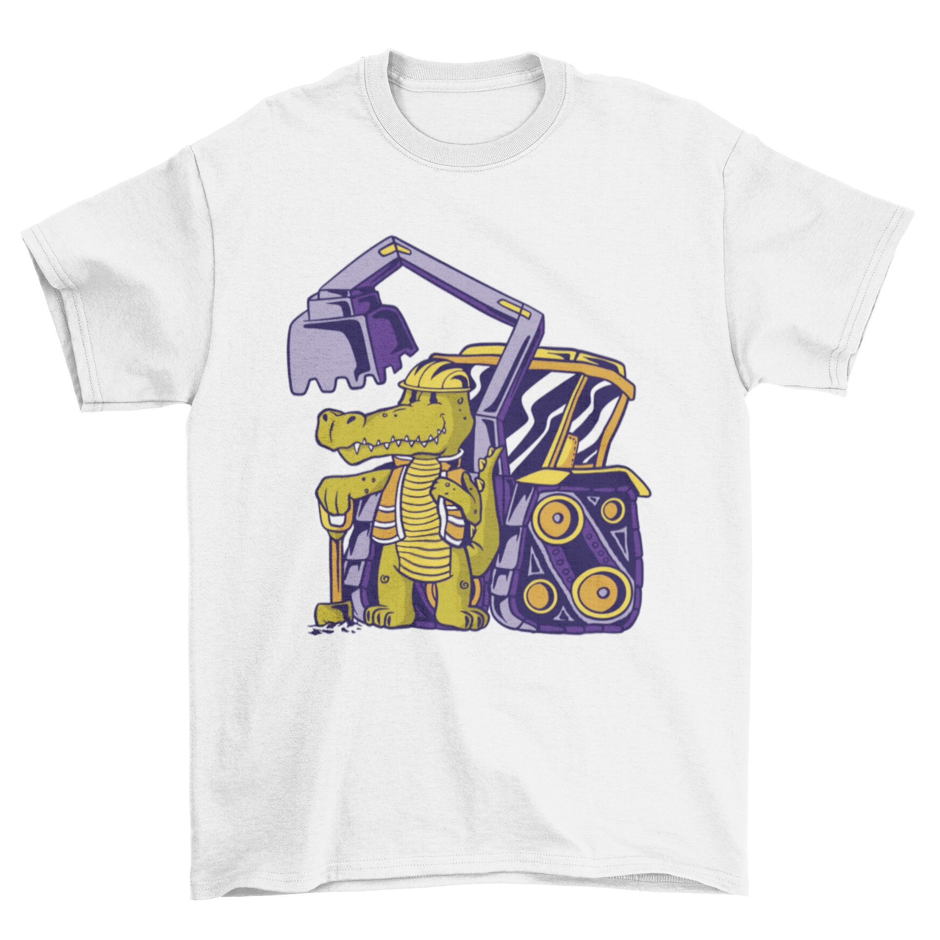 Cute crocodile worker t-shirt featuring a crocodile with an excavator design, perfect for construction lovers.