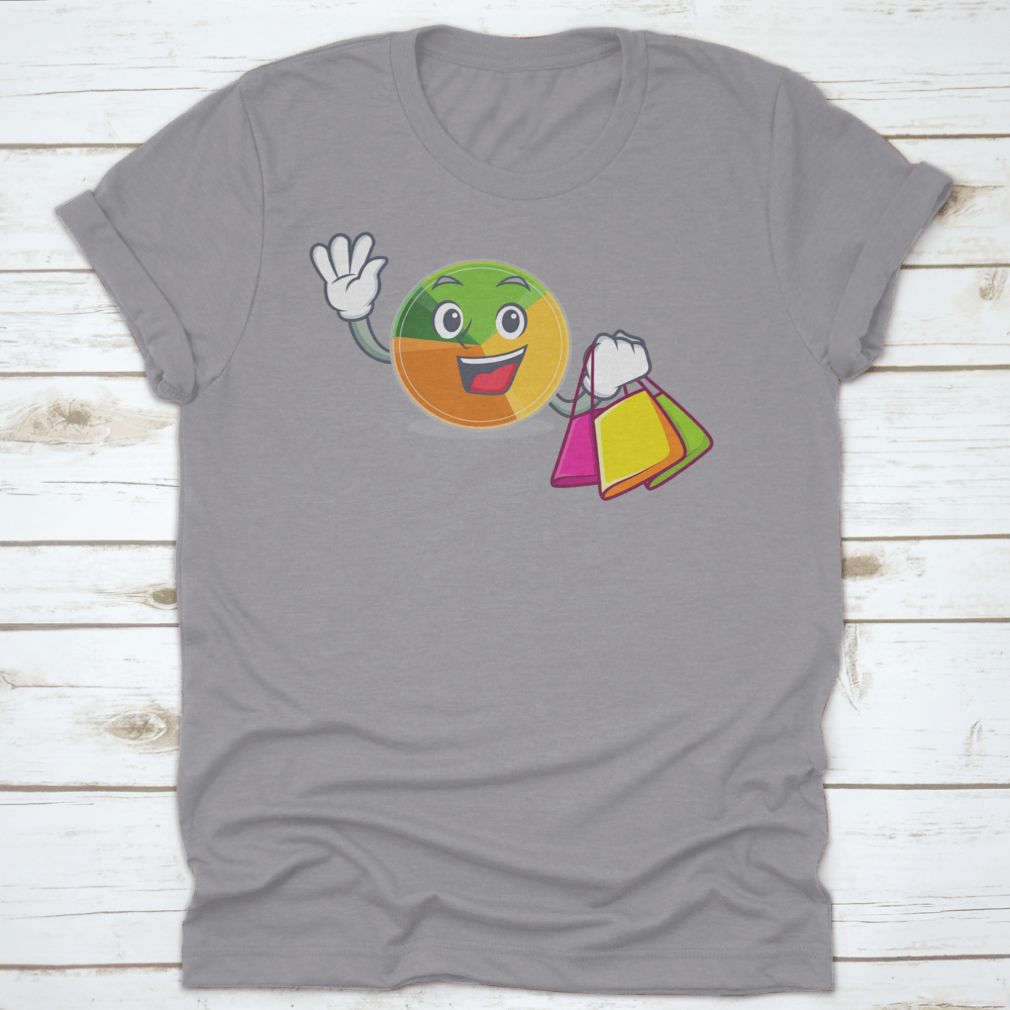 A playful t-shirt featuring a happy pie chart character waving and holding, designed for comfort and style.